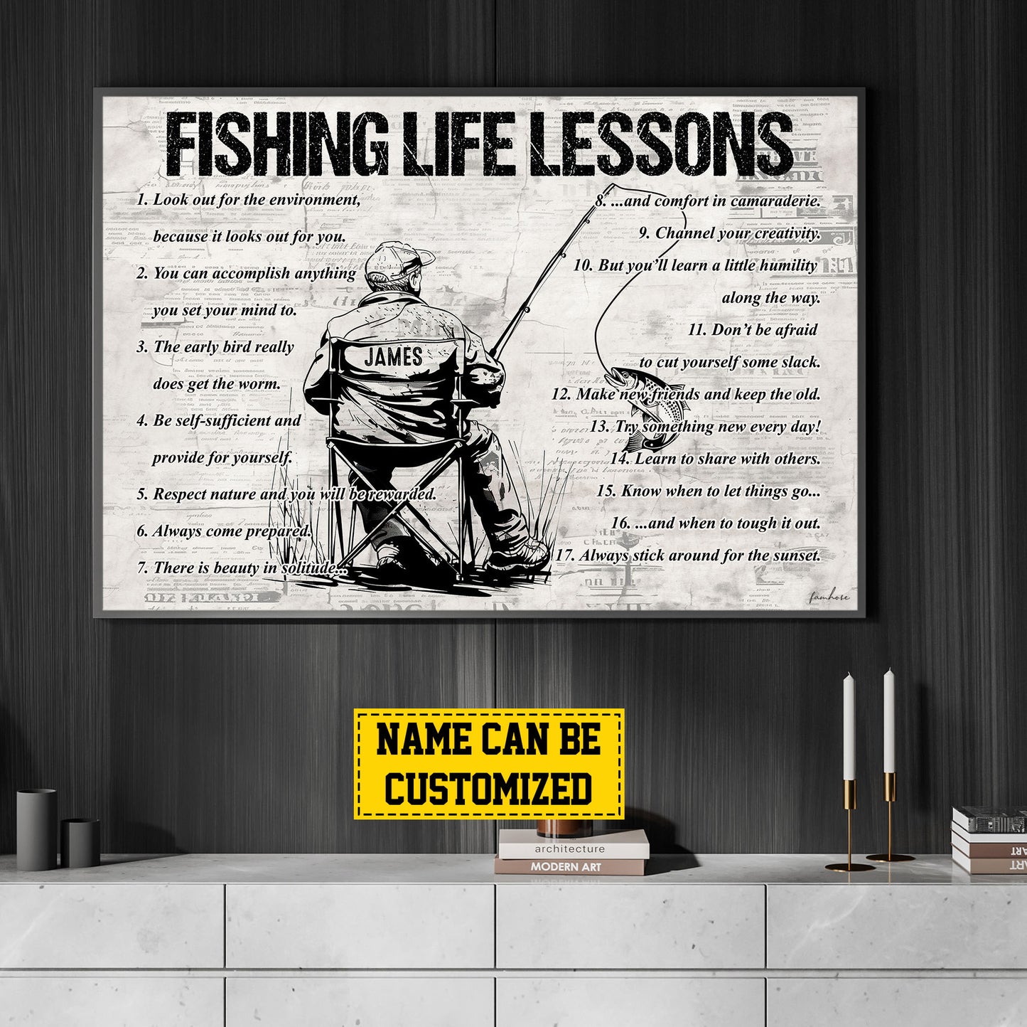 Fishing Life Lessons, Personalized Motivational Old Man Fishing Canvas Painting, Fishing Quotes Wall Art Decor, Poster Gift For Fishing Lovers, Fishing Man