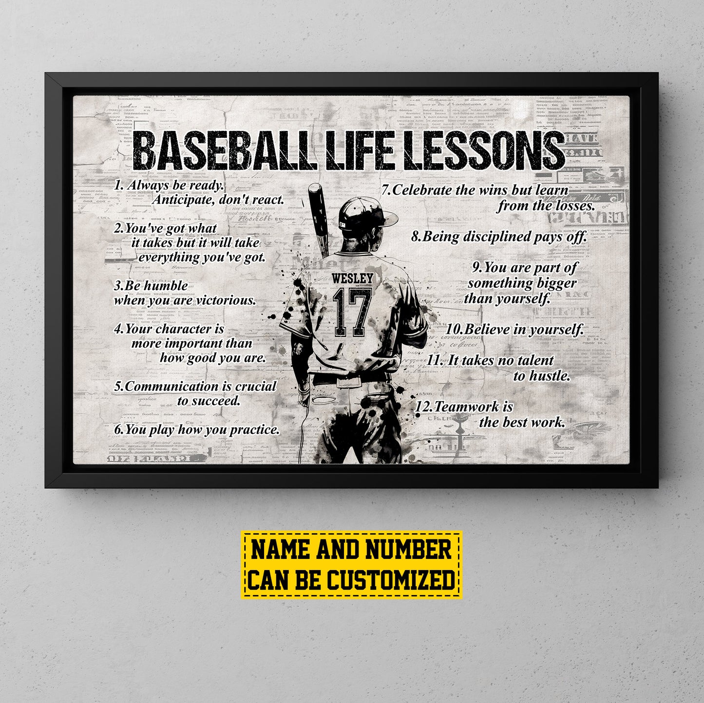 Baseball Life Lessons Canvas Painting, Personalized Inspirational Quotes Wall Art Decor, Poster Gift For Baseball Lovers