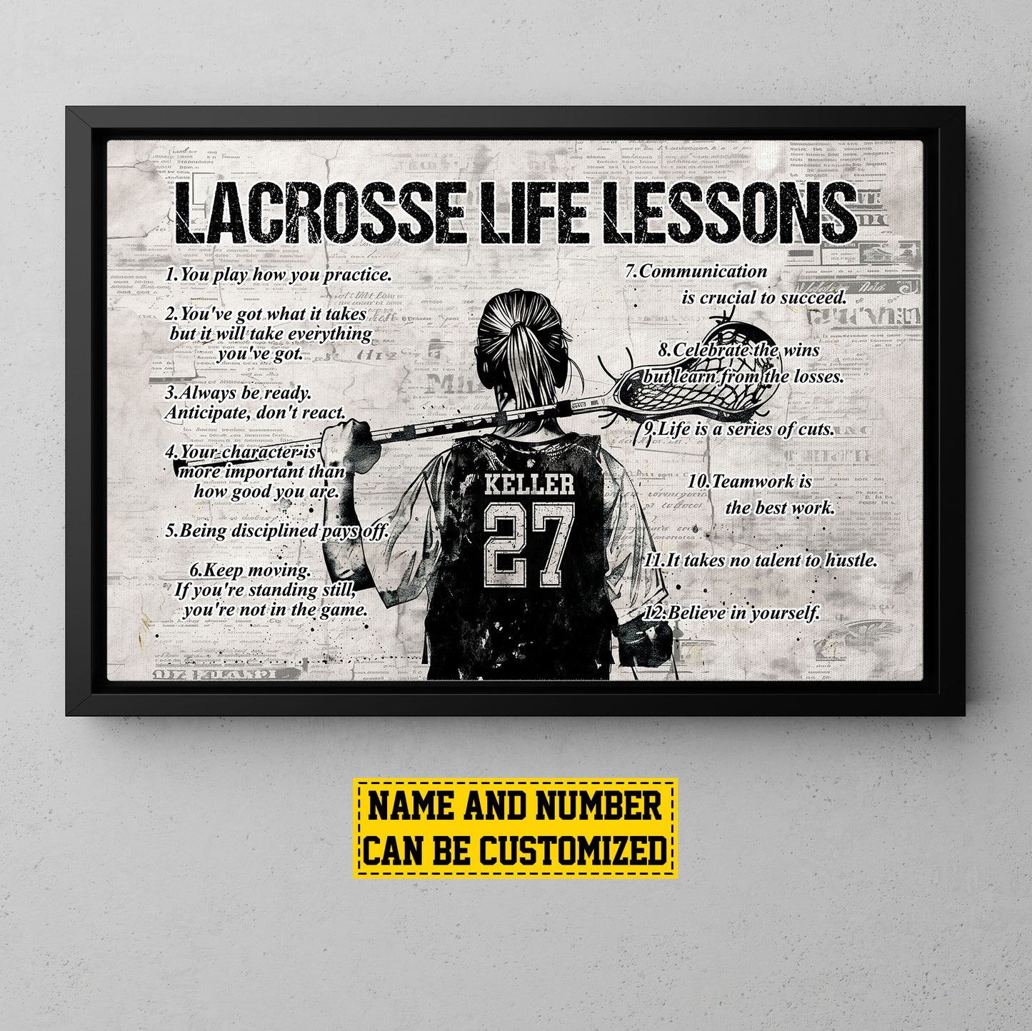 Lacrosse Girl Life Lessons, Personalized Motivational Lacrosse Girl Canvas Painting, Inspirational Quotes Wall Art Decor, Poster Gift For Lacrosse Lovers