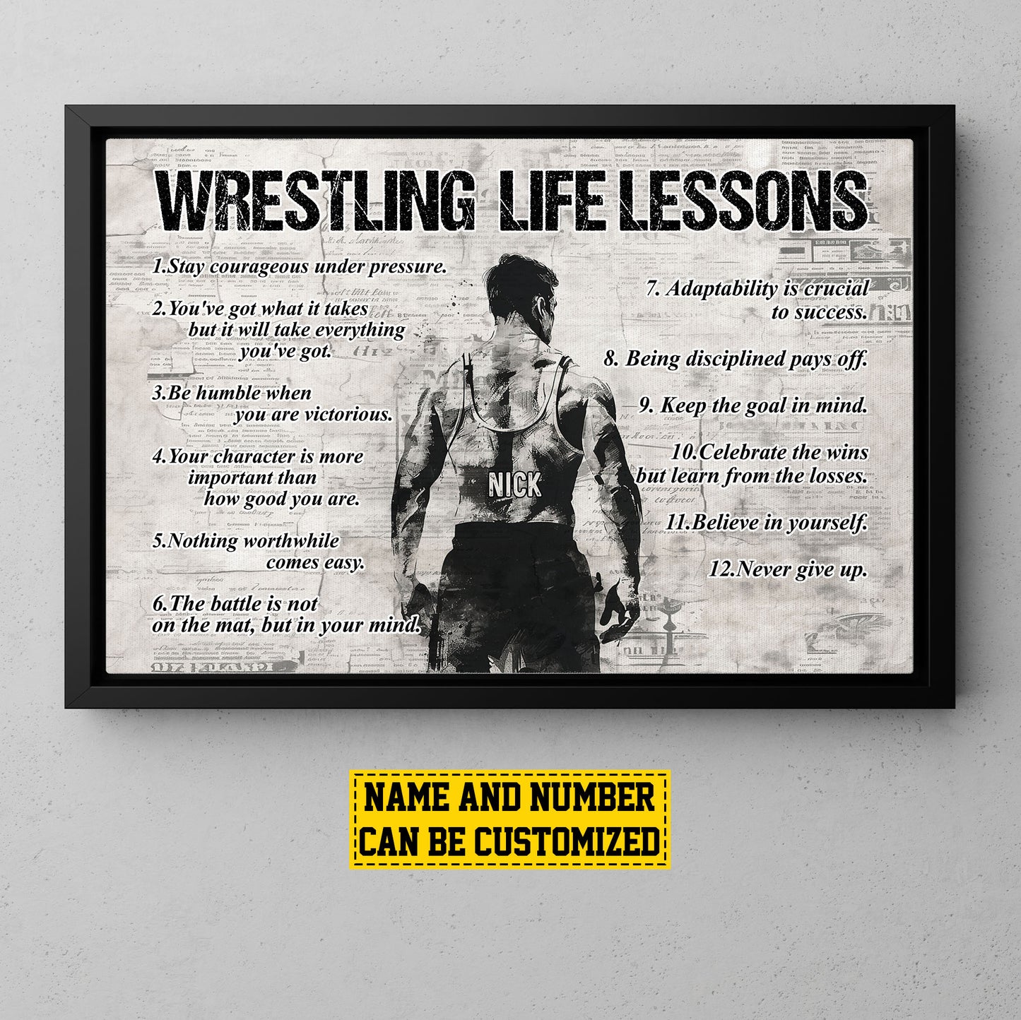 Wrestling Life Lessons, Personalized Motivational Wrestling Canvas Painting, Inspirational Quotes Wall Art Decor, Poster Gift For Wrestling Lovers