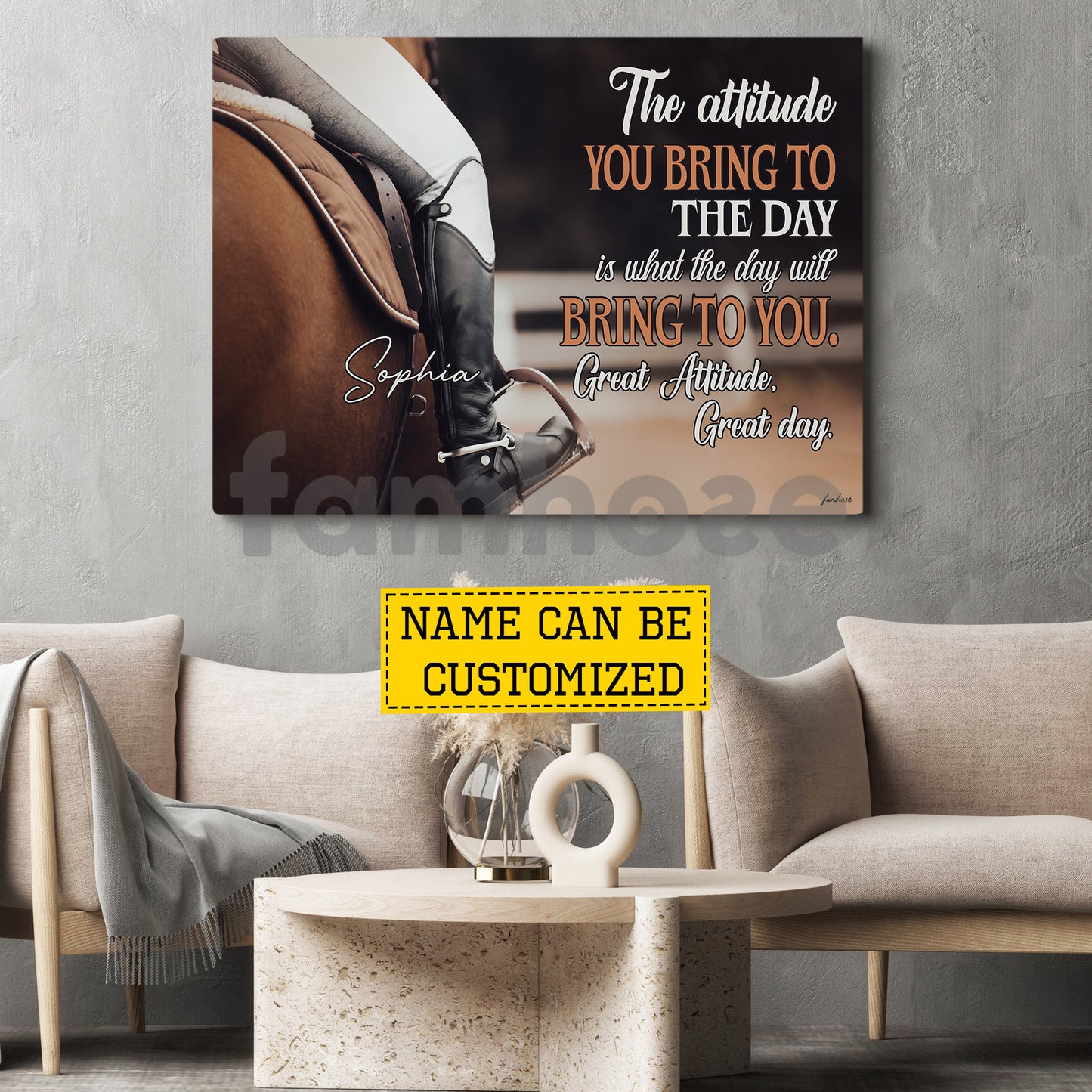 Motivational Personalized Horse Riding Girl Canvas Painting, The Attitude You Bring To The Day Wall Art Decor, Poster Gift For Horse Girl