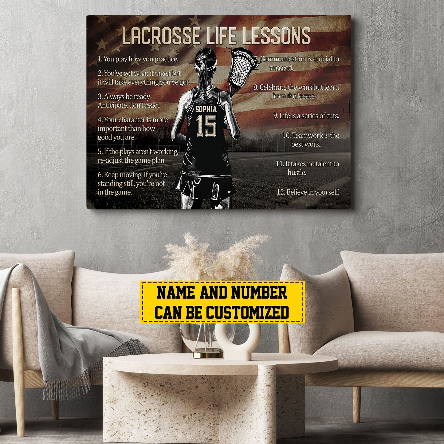 Personalized Motivational Lacrosse Girl Canvas Painting, Lacrosse Life Lessons, Sports Quotes Wall Art Decor, Poster Gift For Lacrosse Lovers, Lacrosse Girls