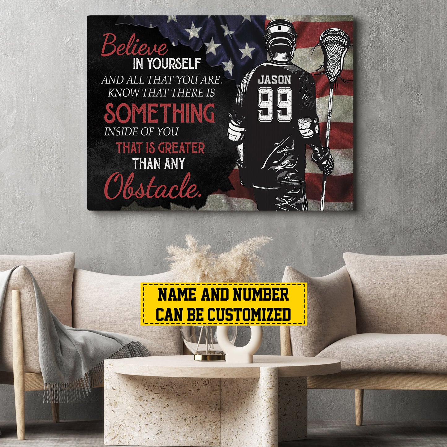 Personalized Motivational Lacrosse Canvas Painting, Believe In Yourself, Sports Quotes Wall Art Decor, Poster Gift For Lacrosse Lovers, Lacrosse Boys