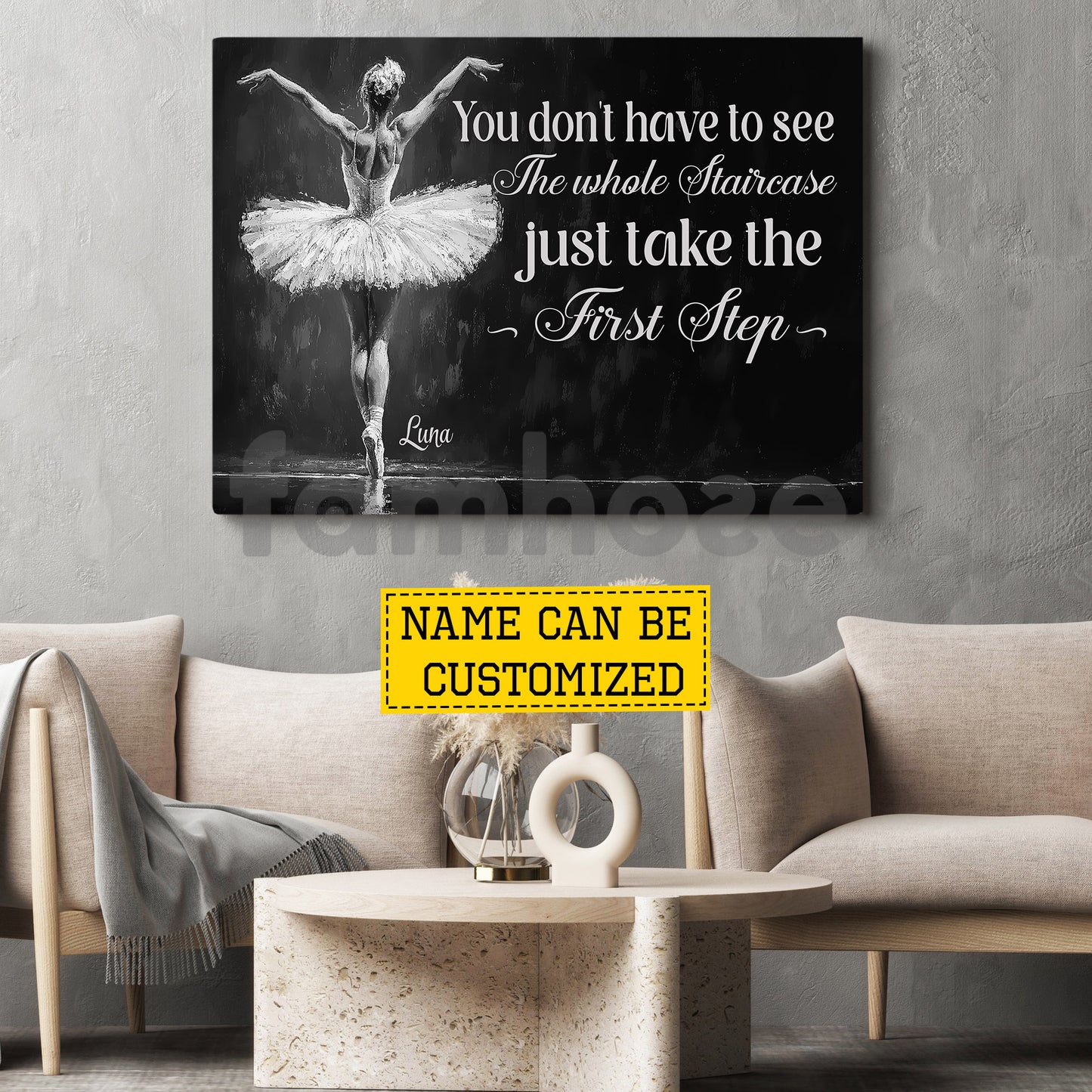 Motivational Personalized Ballet Girl Canvas Painting, Just Take The First Step Wall Art Decor, Poster Gift For Ballet Lovers