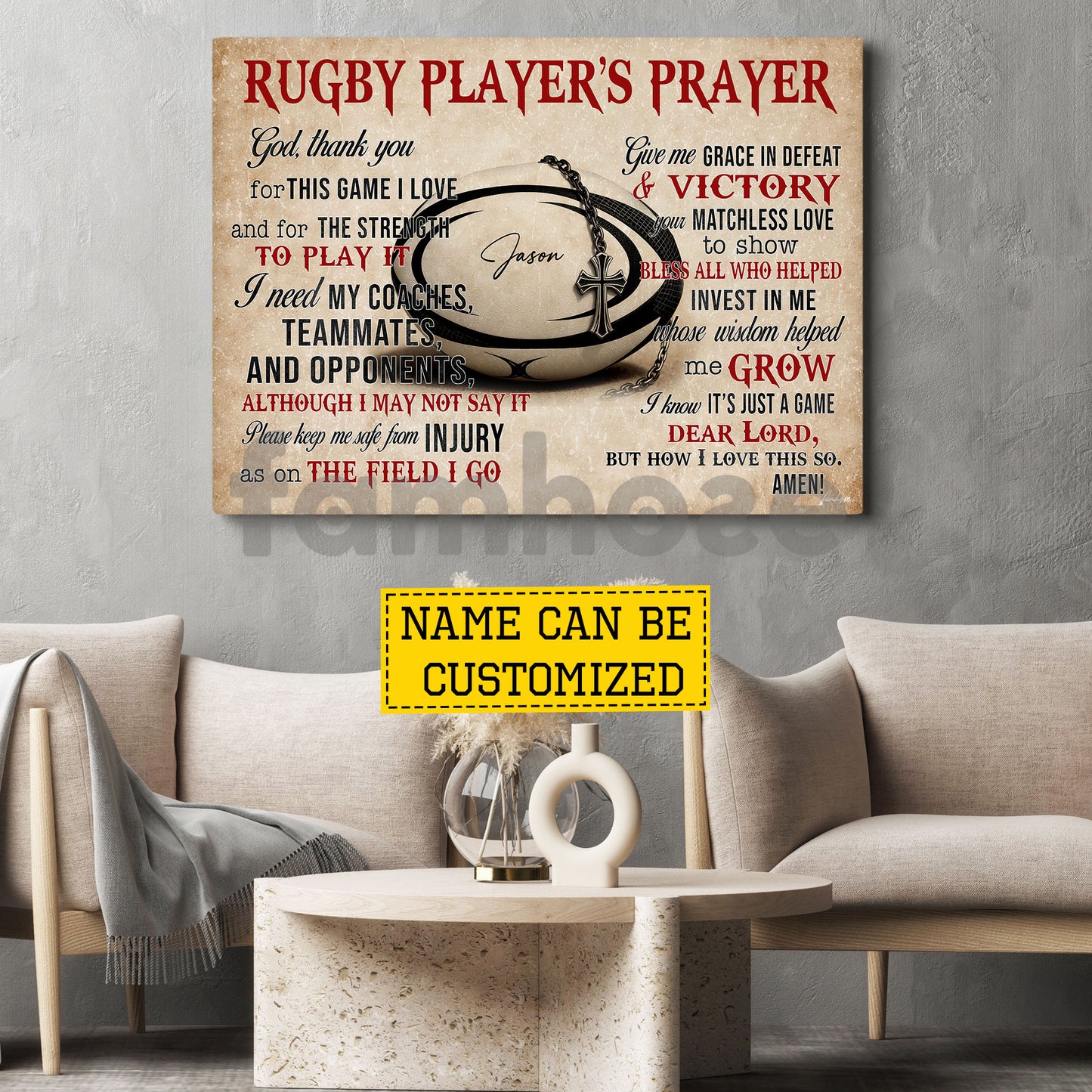 Personalized Rugby God Canvas Painting, Rugby Player's Prayer Sport Wall Art Decor, Poster Gift For Rugby Lover
