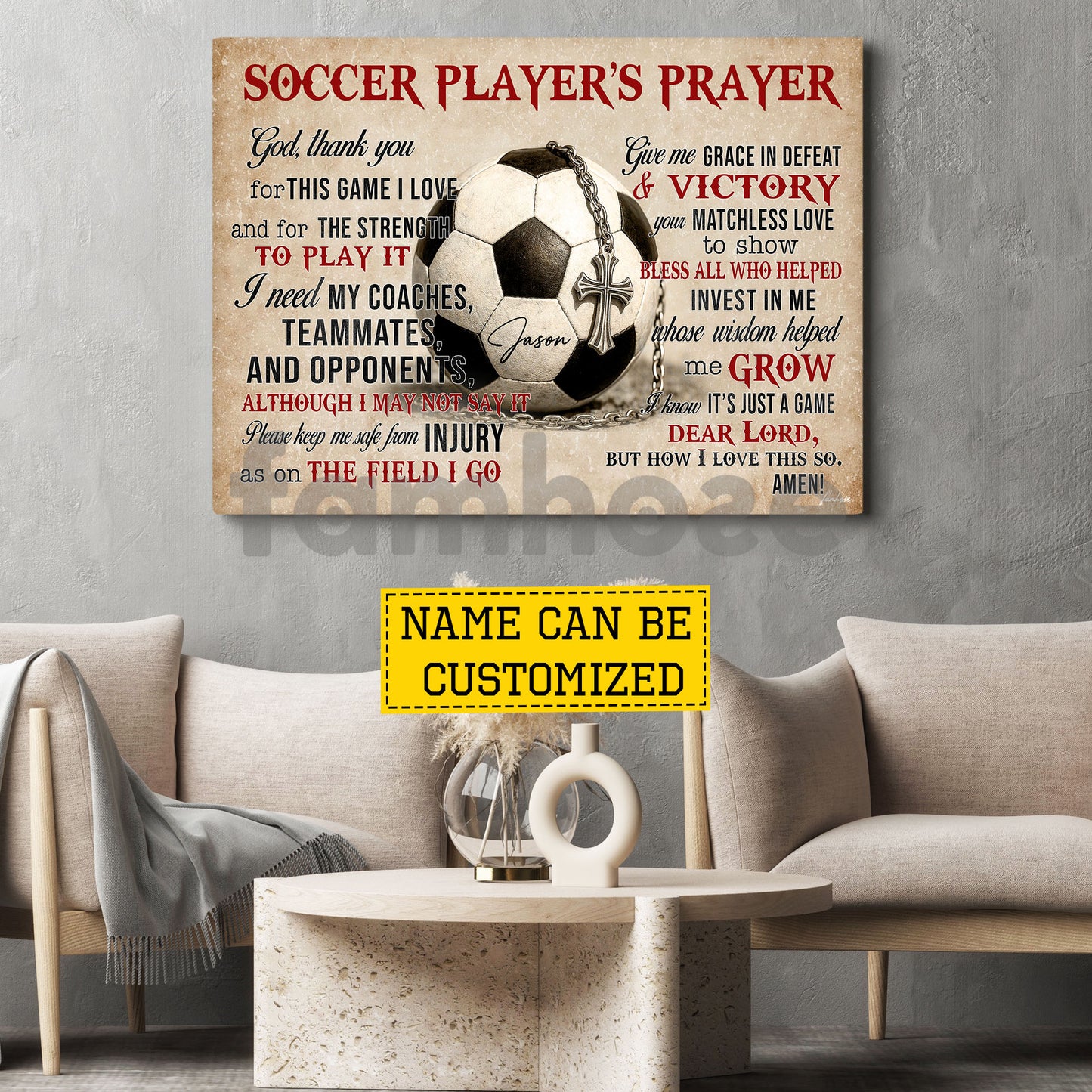 Personalized Soccer God Canvas Painting, Soccer Player's Prayer Sport Wall Art Decor, Poster Gift For Soccer Lover