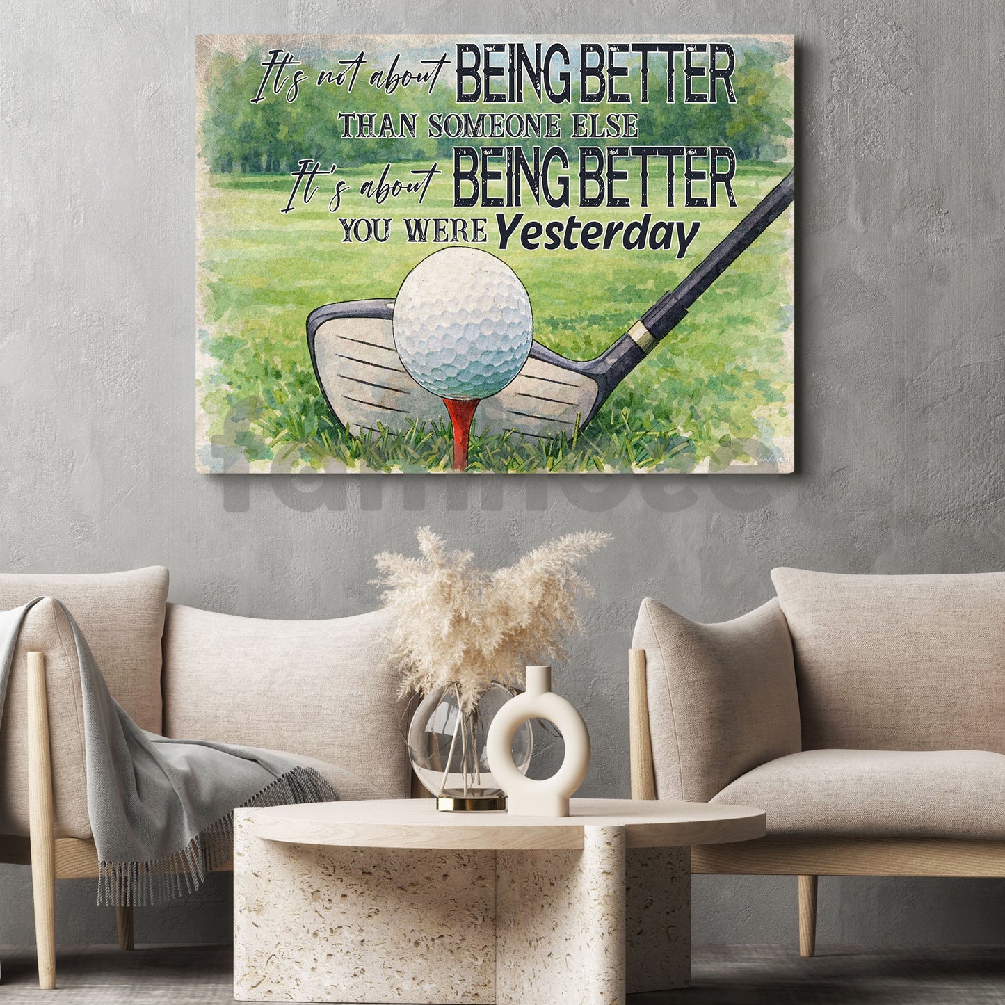 Motivational Golf Canvas Painting, It's Not About Being Better Than Someone Else Sport Wall Art Decor, Poster Gift For Golf Lover