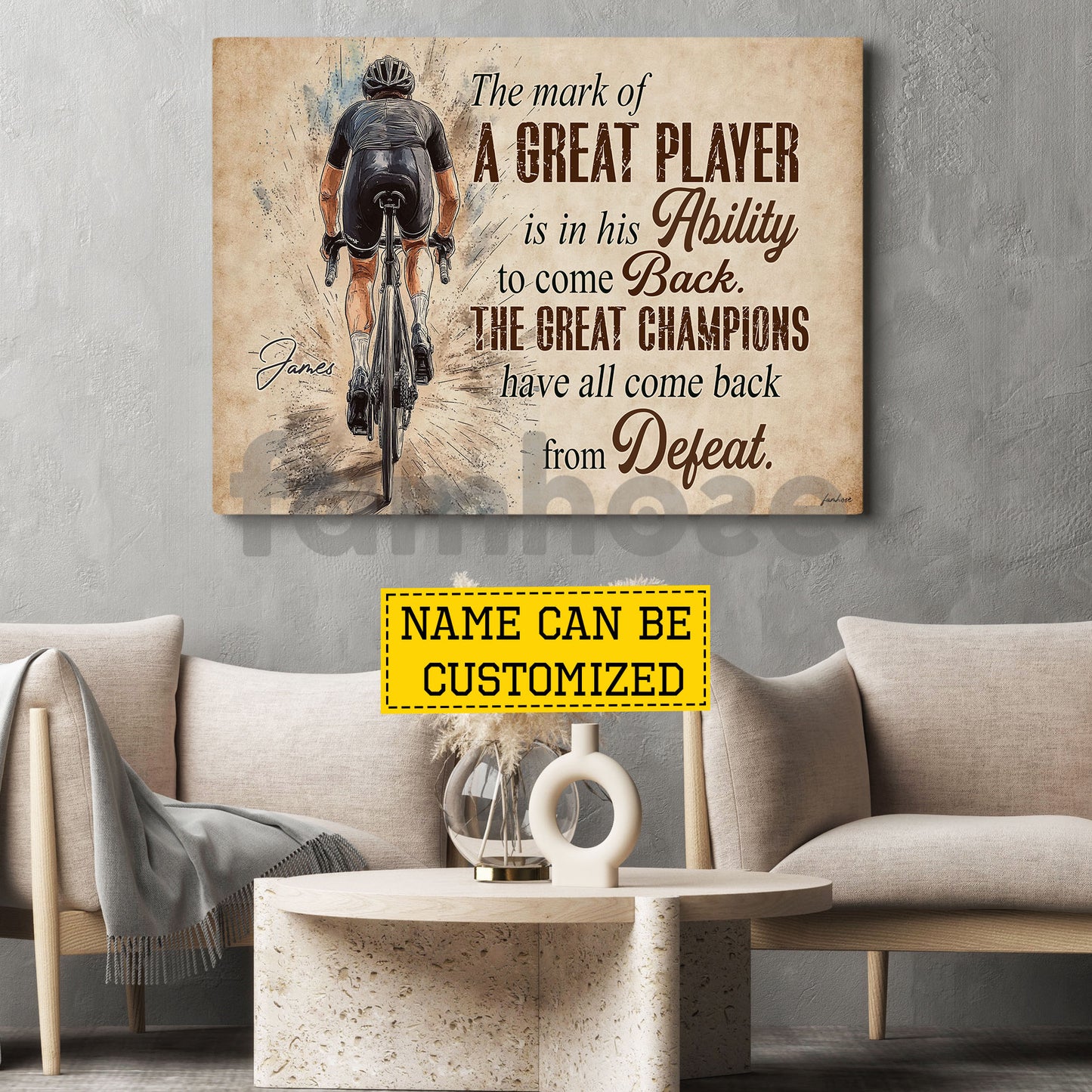 Personalized Cycling Canvas Painting, The Great Champions Have All Come Back From Defeat Sport Wall Art Decor, Poster Gift For Cycling Lovers