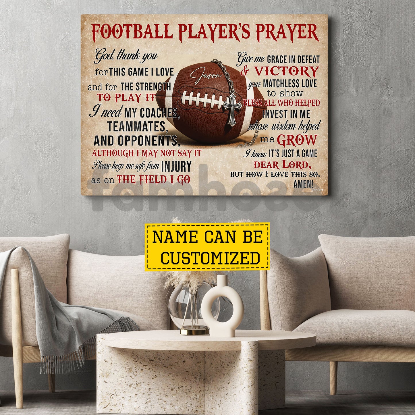 Personalized Football God Canvas Painting, Football Player's Prayer Sport Wall Art Decor, Poster Gift For Football Lover