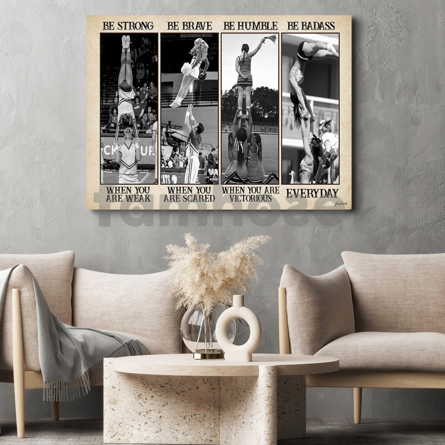 Motivational Cheerleading Canvas Painting, Be Strong, Brave, Humble And Badass Wall Art Decor, Poster Gift For Cheerleading Lovers