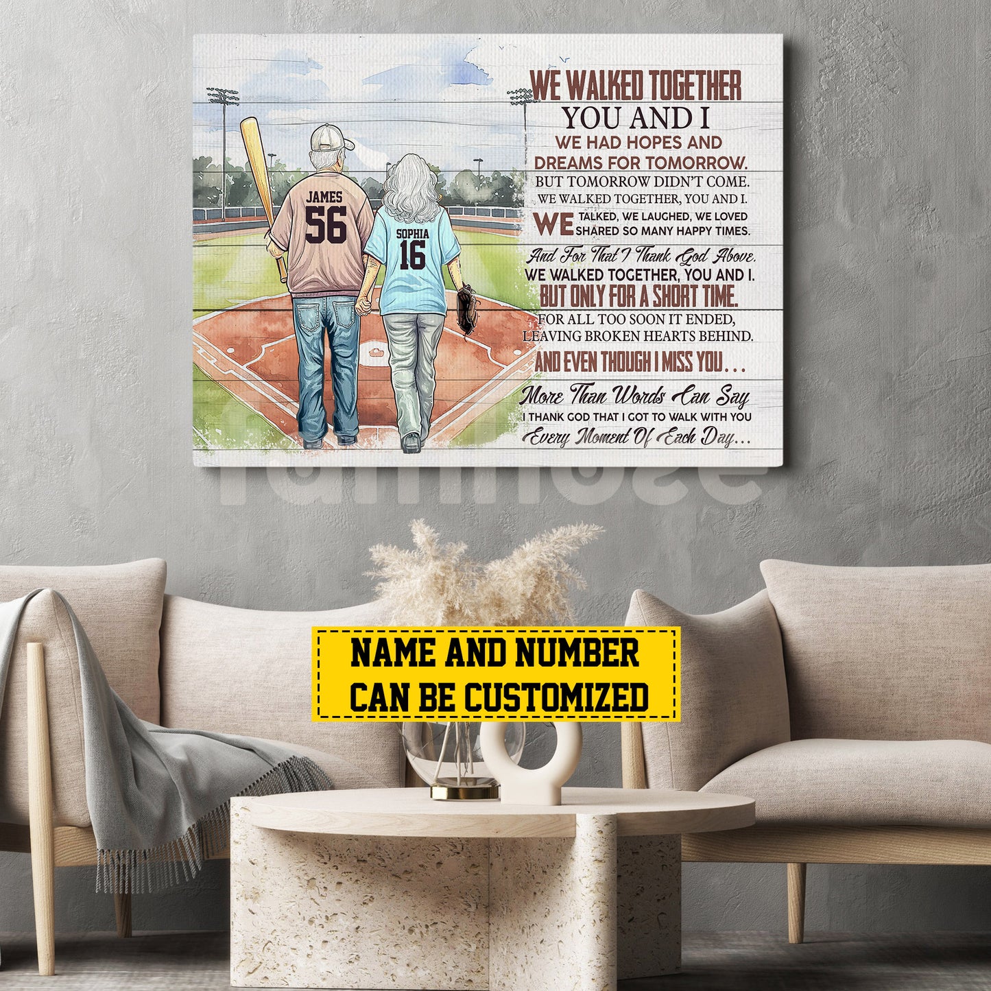 Personalized Baseball Couple Old Canvas Painting, We Walked Together You And I Romantic Quotes Wall Art Decor, Poster Valentine's Day Gift For Baseball-Loving Couple