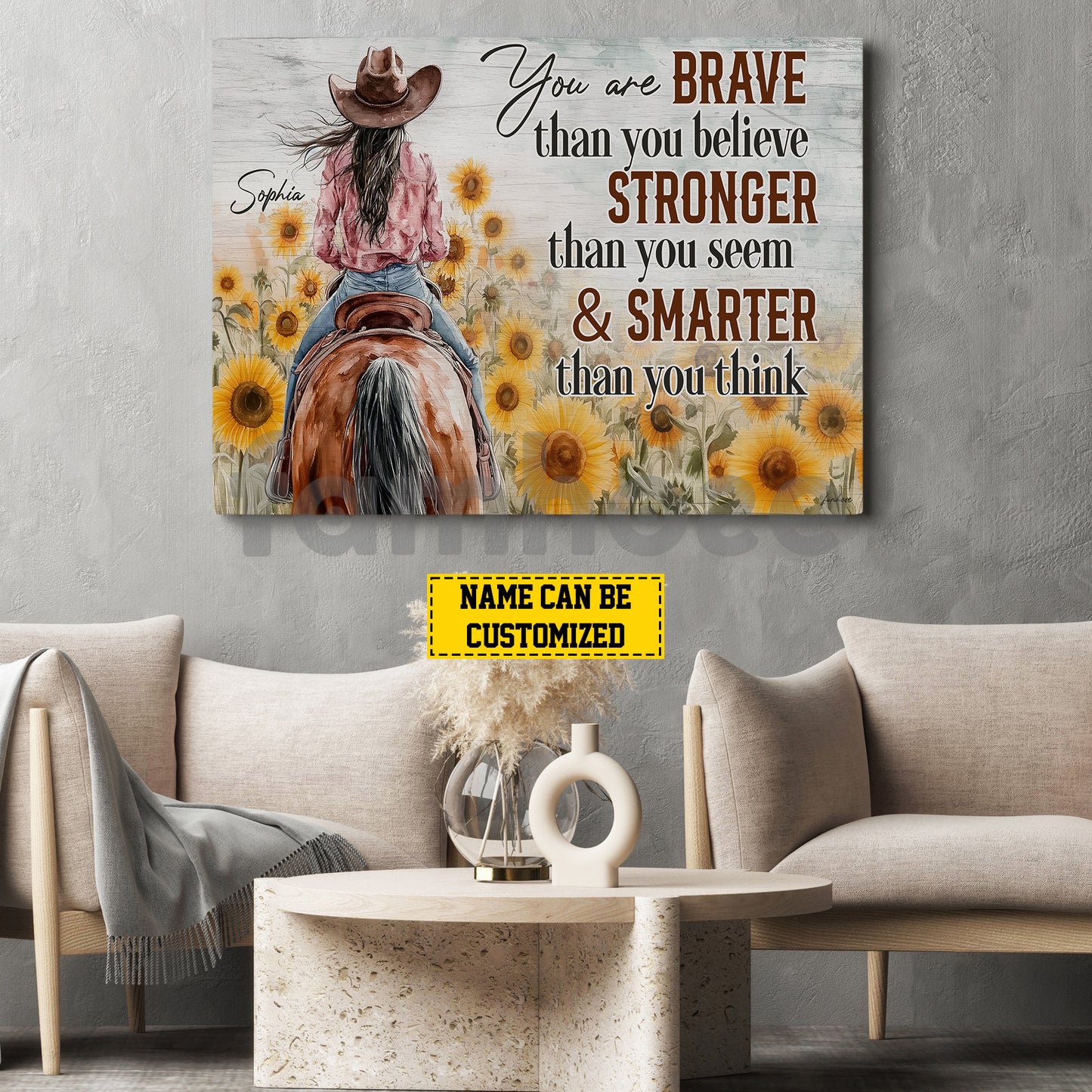 Motivational Personalized Cowgirl Canvas Painting, You Are Brave Wall Art Decor, Poster Gift For Cowgirl