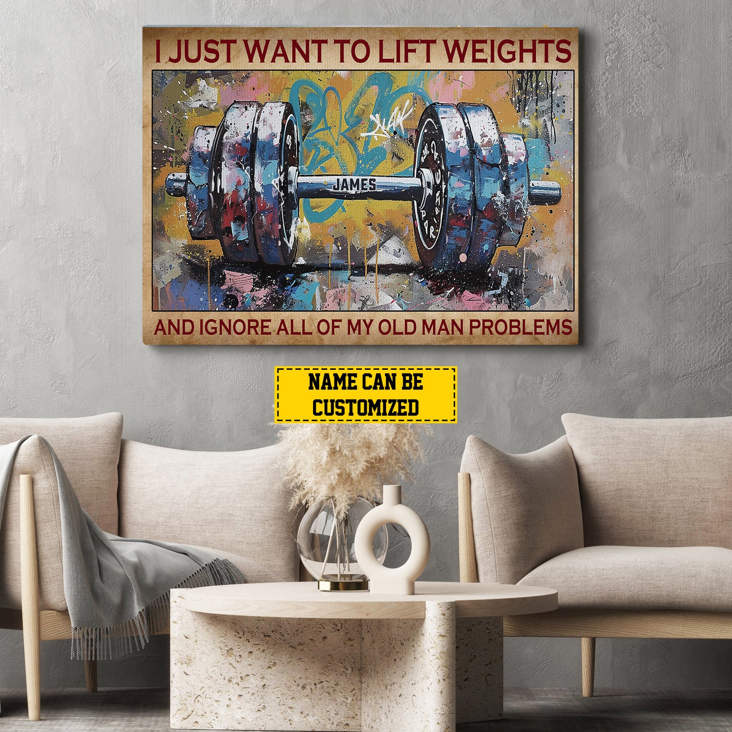 Personalized Gym Canvas Painting, I Just Want To Lift Weights, Motivational Fitness Quotes Wall Art, Ideal Poster Gift For Sports Enthusiasts