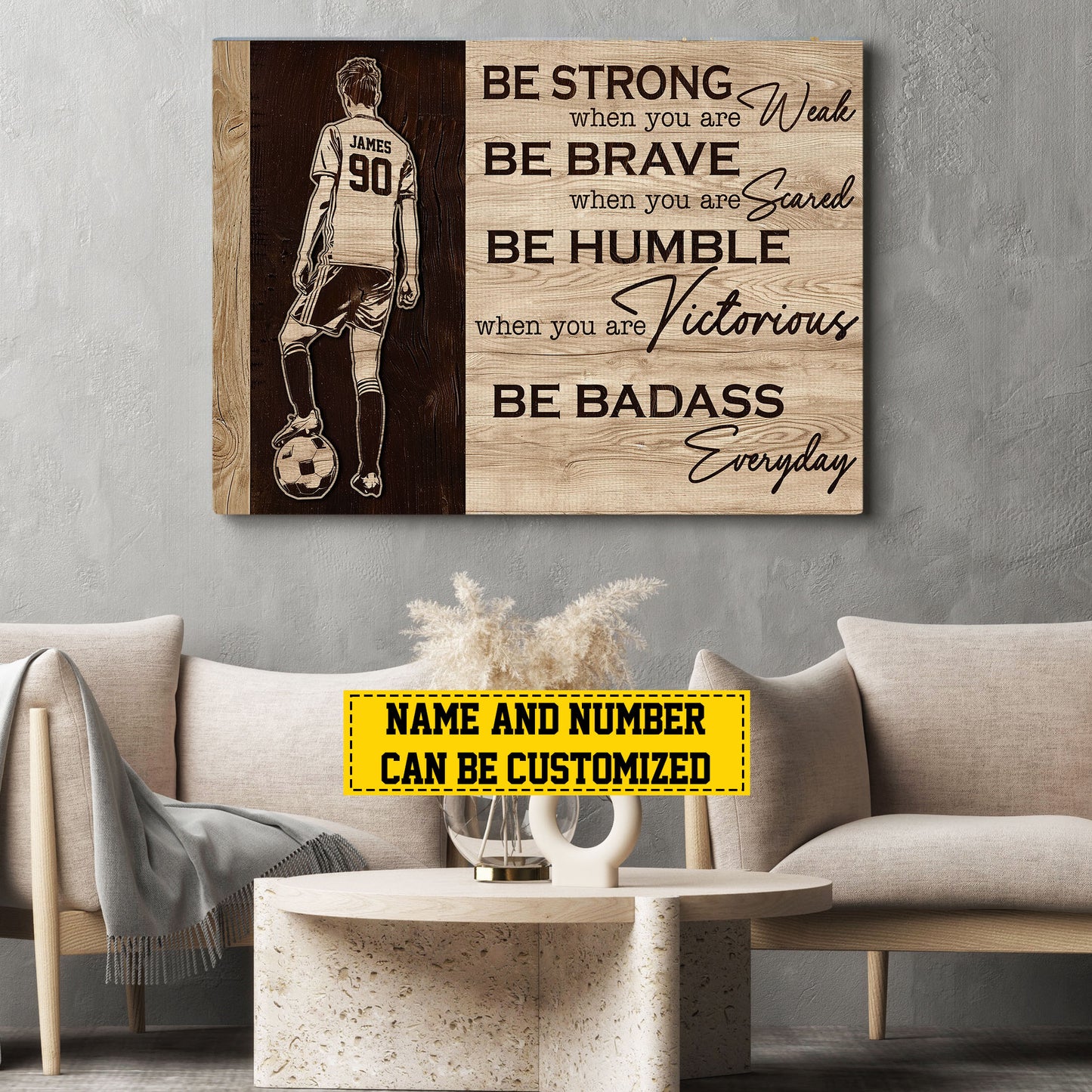 Personalized Motivational Soccer Canvas Painting, Be Strong Brave Humble Badass, Sports Quotes Wall Art Decor, Poster Gift For Soccer Lovers, Soccer Boys