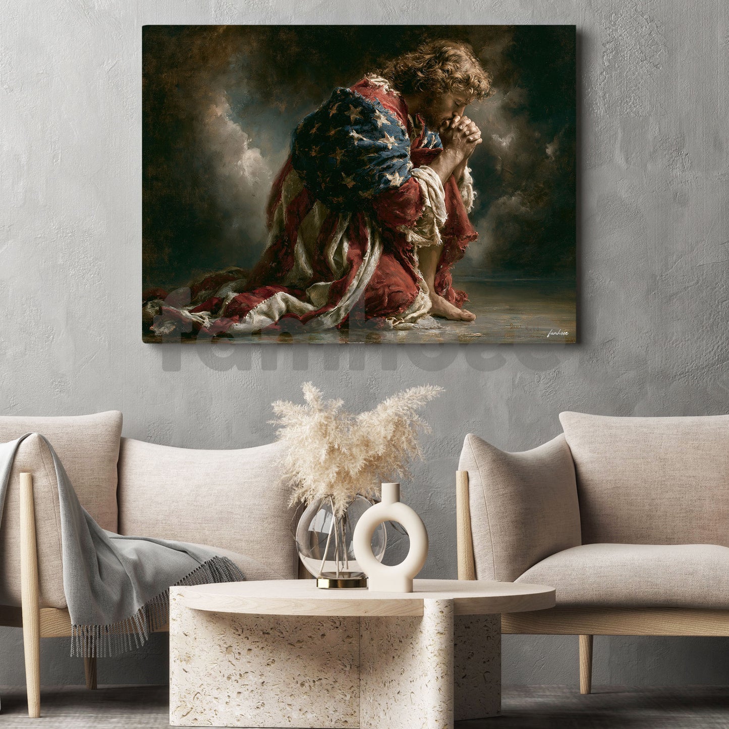 July 4th God Canvas Painting, Draped In Freedom Guided By Faith Wall Art Decor, Independence Day Poster Gift For Christian