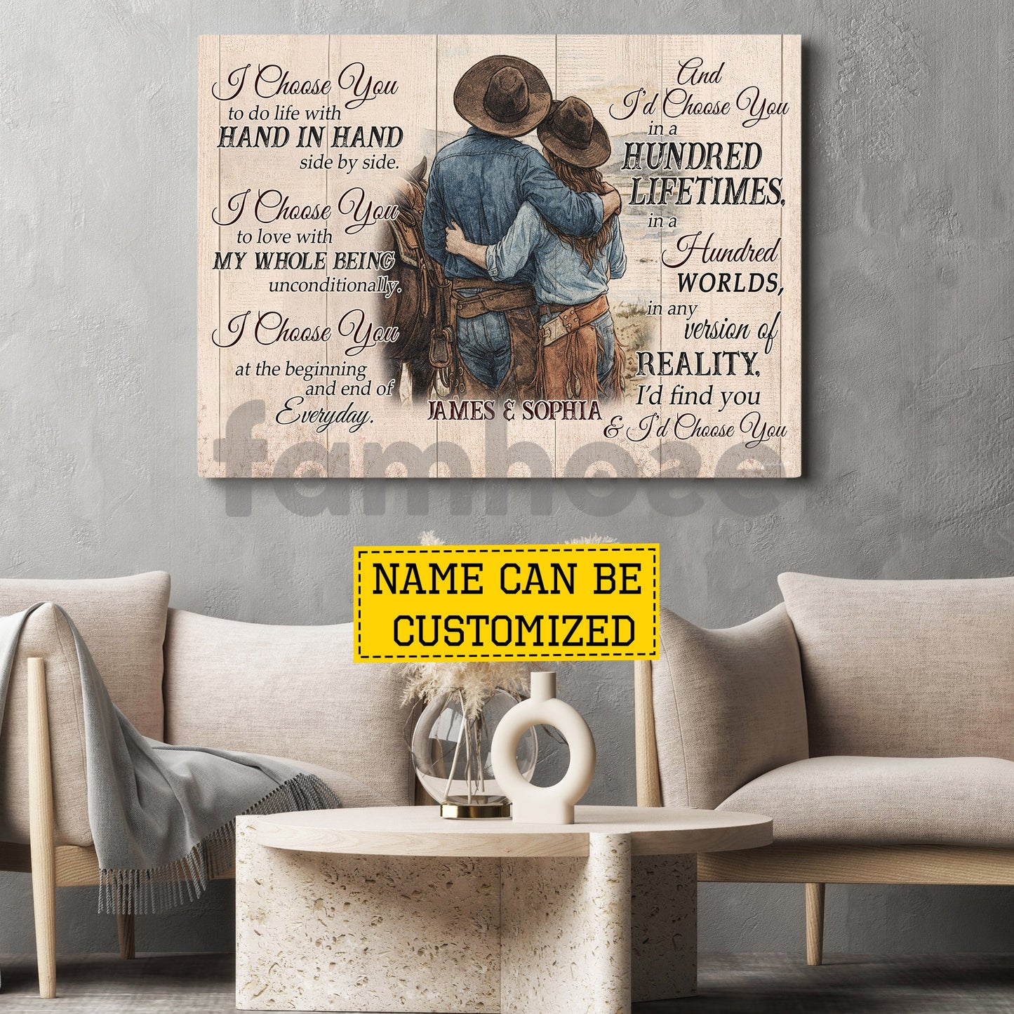 Personalized Cowboy Cowgirl Couple Canvas Painting, I Choose You Wall Art Decor, Valentine Poster Gift For Western Couple