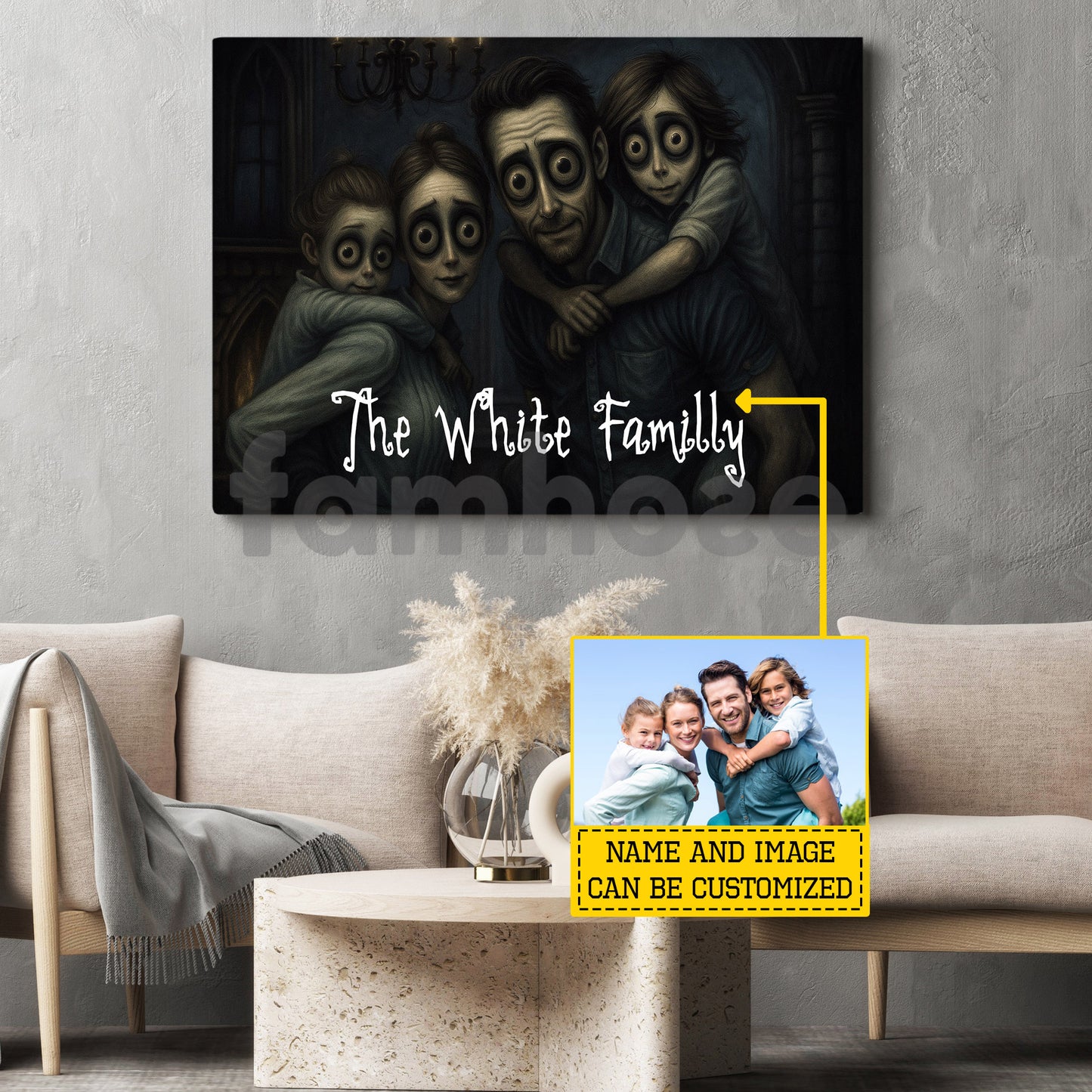 Personalized Halloween Family Canvas Painting, Family Portrait Wall Art Decor, Spooky Season Poster Gift