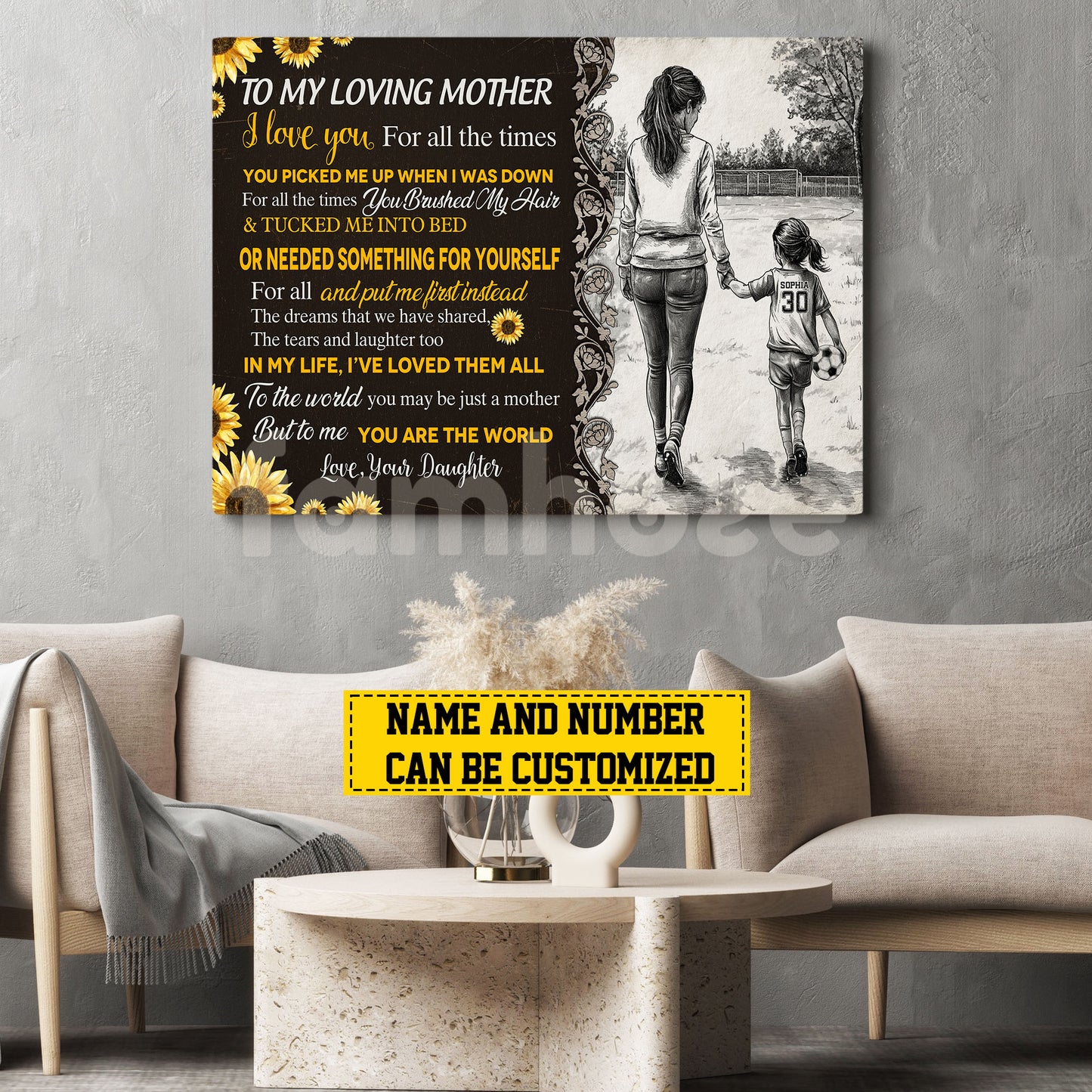 Personalized Soccer Mom & Daughter Canvas Painting, To My Loving Mother Sports Wall Art Decor, Poster Mother's Day Gift For Mom From Soccer Girl