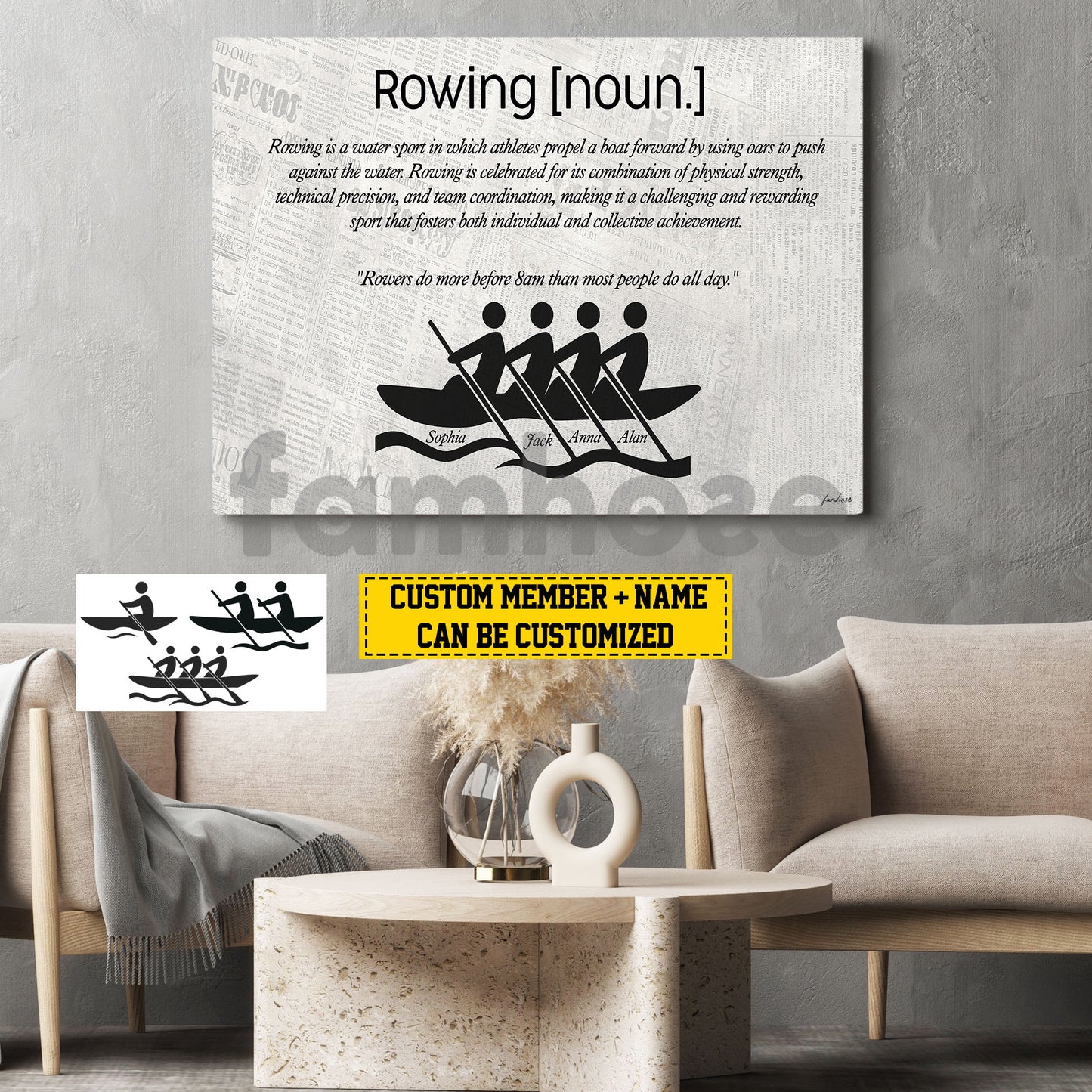 Personalized Rowing Canvas Painting, Rowing Is A Water Sport Wall Art Decor, Poster Gift For Rowing Lover
