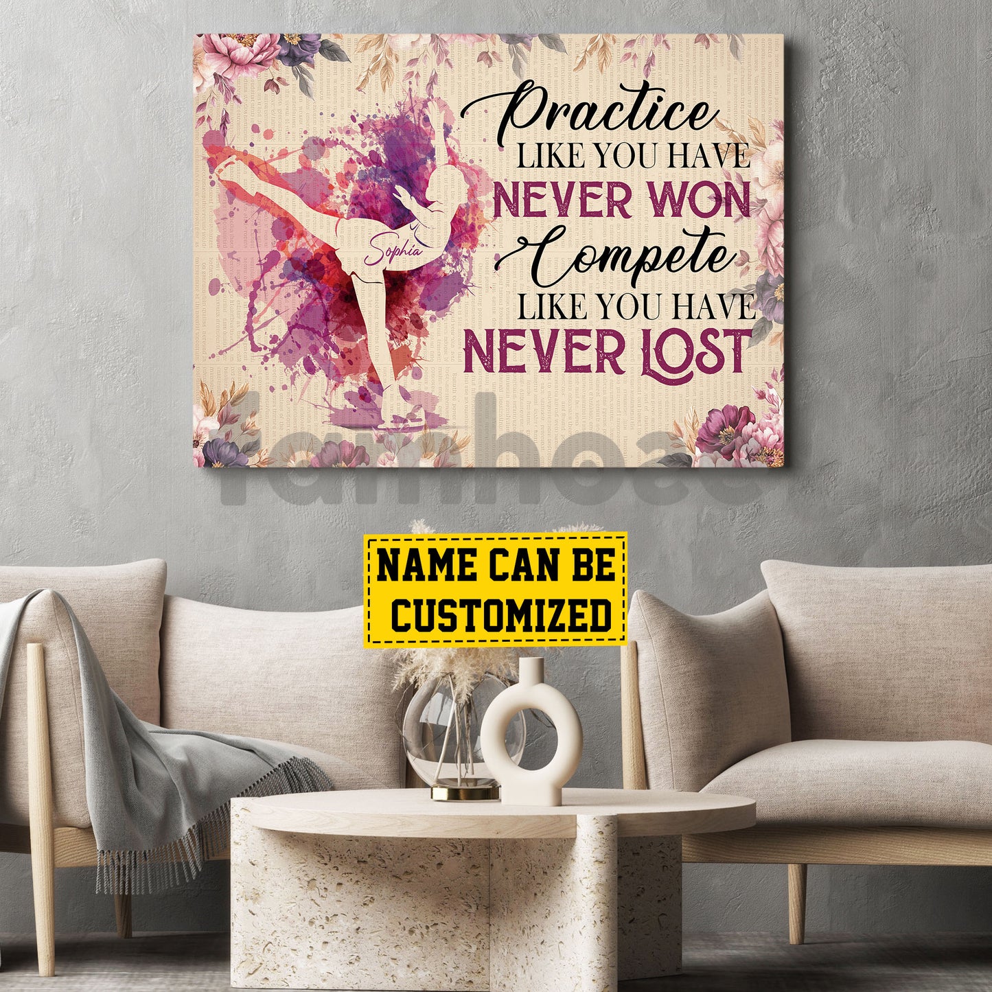 Motivational Personalized Ice Skating Girl Canvas Painting, Compete Like You Have Never Lost Sport Wall Art Decor, Poster Gift For Ice Skating Lovers
