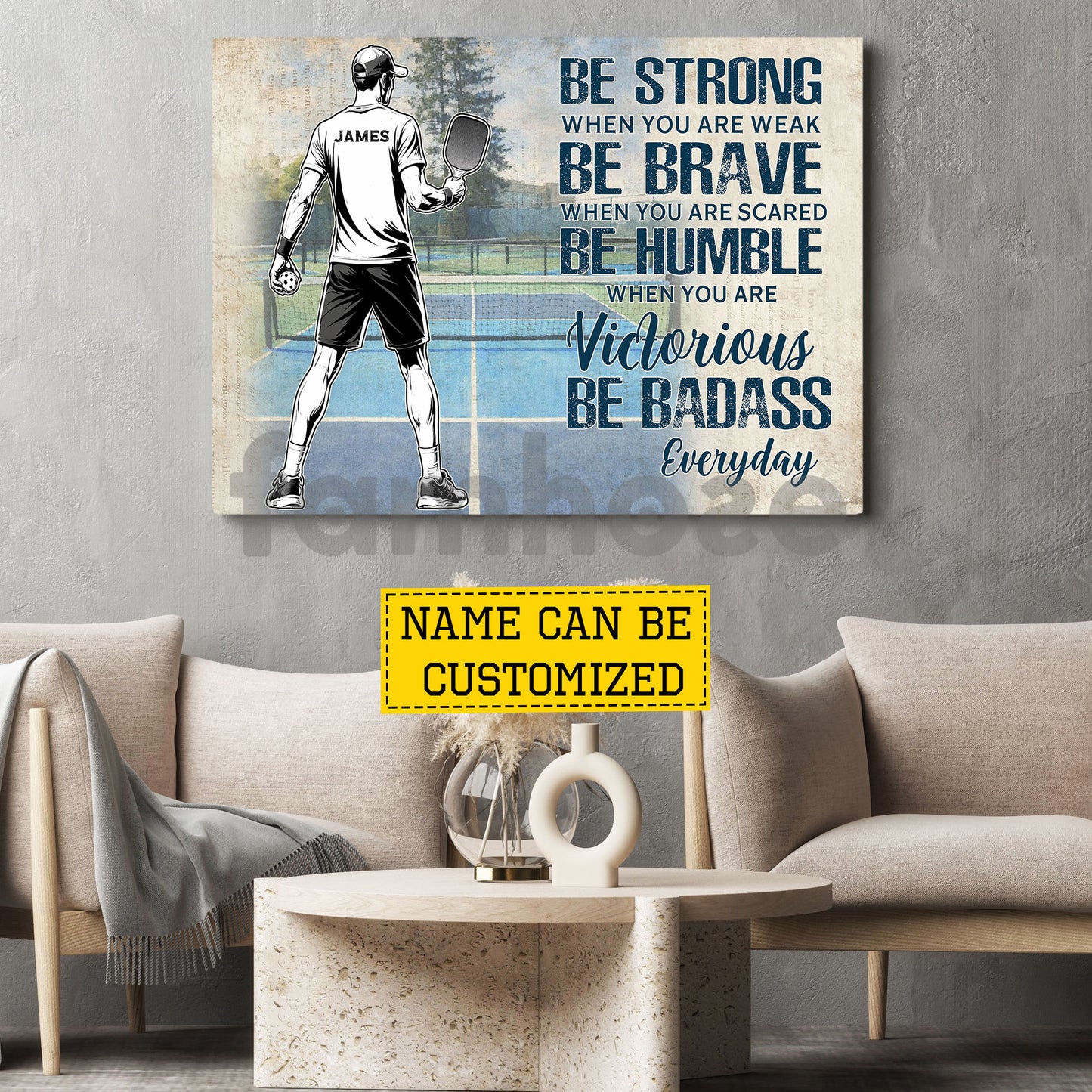 Motivational Personalized Pickleball Boy Canvas Painting, Be Strong Brave Humble And Badass Sport Wall Art Decor, Poster Gift For Pickleball Lovers