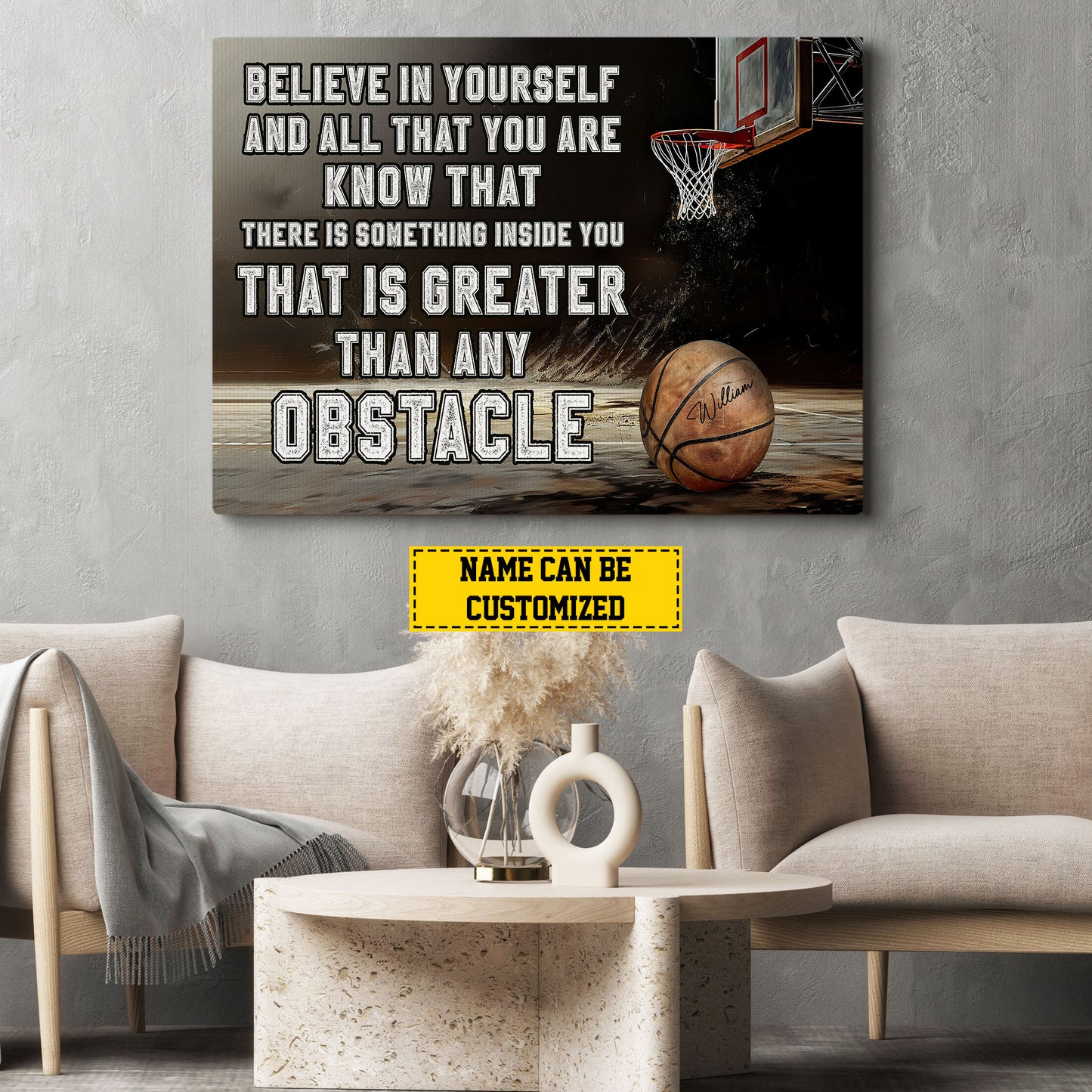 Personalized Basketball Canvas Painting, Believe In Yourself, Sports Quotes Wall Art Decor, Poster Gift For Basketball Lovers