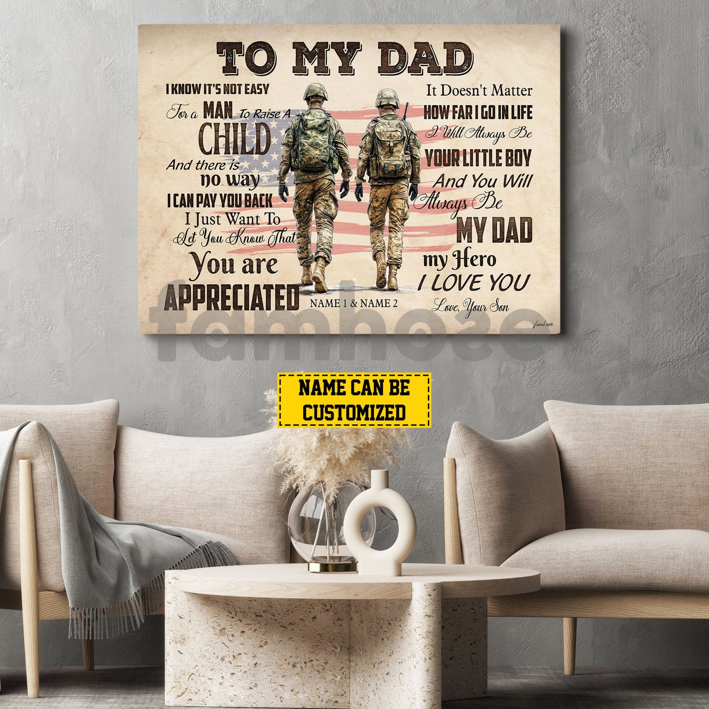 Personalized Army Dad Son Canvas Painting, To My Dad You Are Appreciated Wall Art Decor, Poster Father's Day Gift For Army Lovers