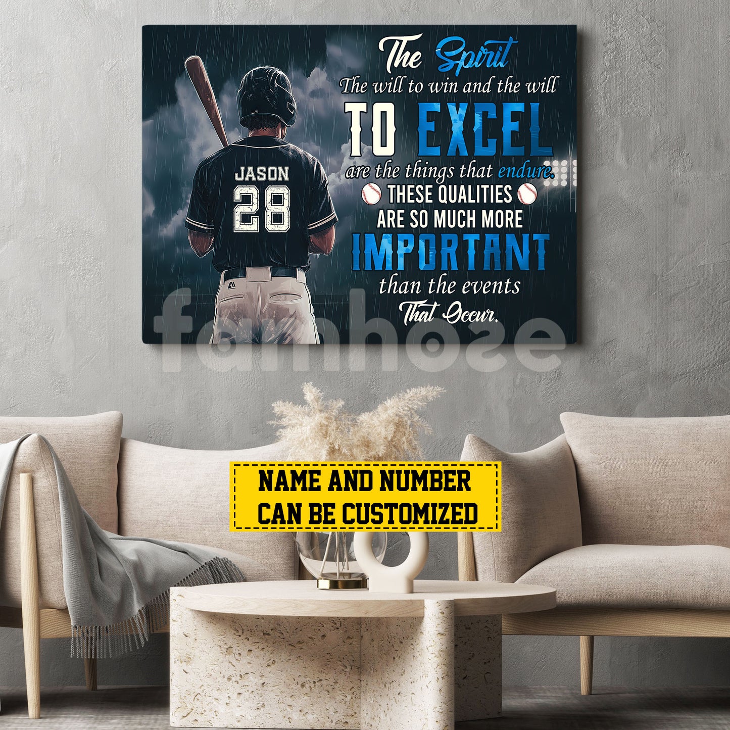 Motivational Personalized Baseball Boy Canvas Painting, The Spirit The Will To Win Sport Wall Art Decor, Poster Gift For Baseball Lovers