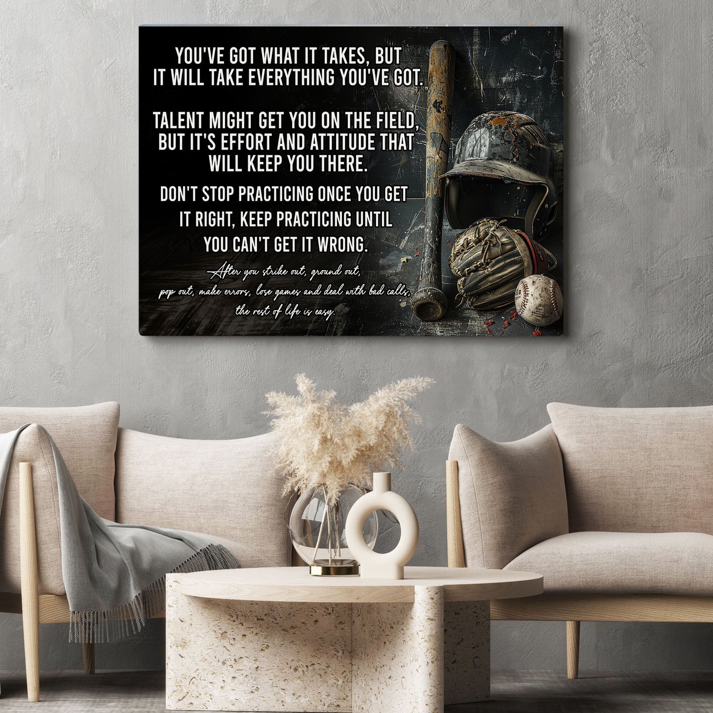 Motivational Baseball Canvas Painting, Don't Stop Practicing Once You Get It Right, Sports Quotes Wall Art Decor, Poster Gift For Baseball Lovers