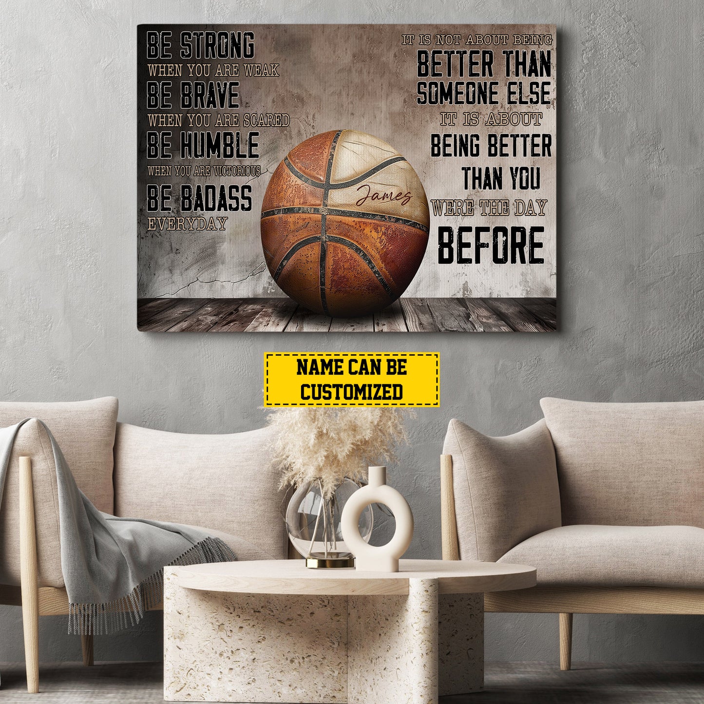 Personalized Motivational Basketball Canvas Painting, Be Strong Be Brave Be Humble, Sports Quotes Wall Art Decor, Poster Gift For Basketball Lovers