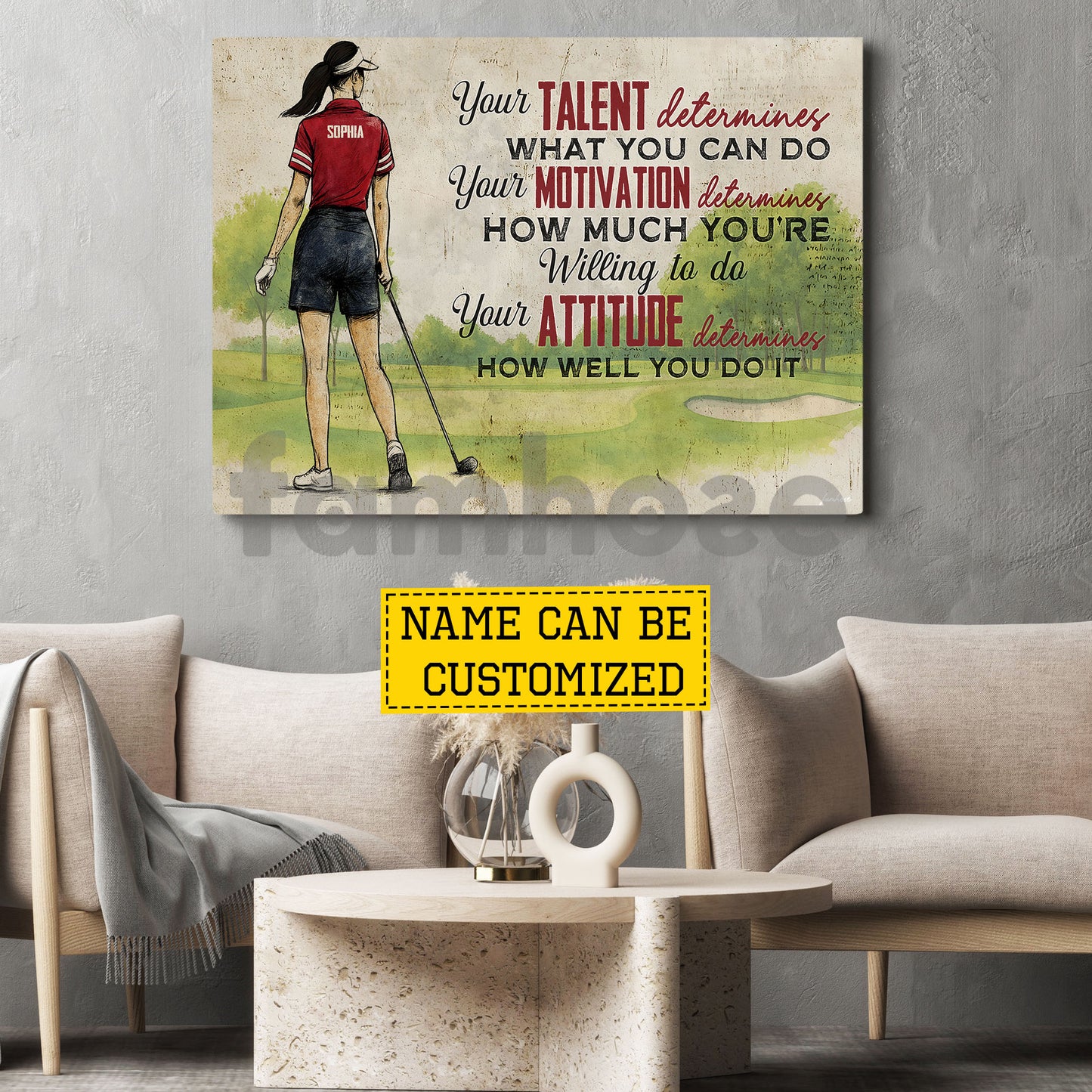 Motivational Personalized Golf Girl Canvas Painting, Your Talent Determines What You Do Sport Wall Art Decor, Poster Gift For Golf Lover