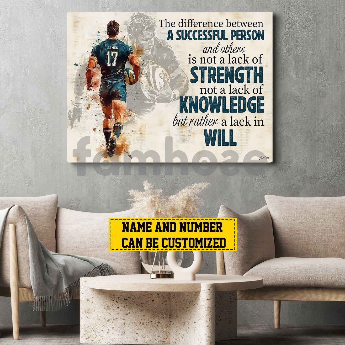 Personalized Rugby Man Canvas Painting, The Difference Between A Successful Person And Others Sport Wall Art Decor, Poster Gift For Rugby Lovers