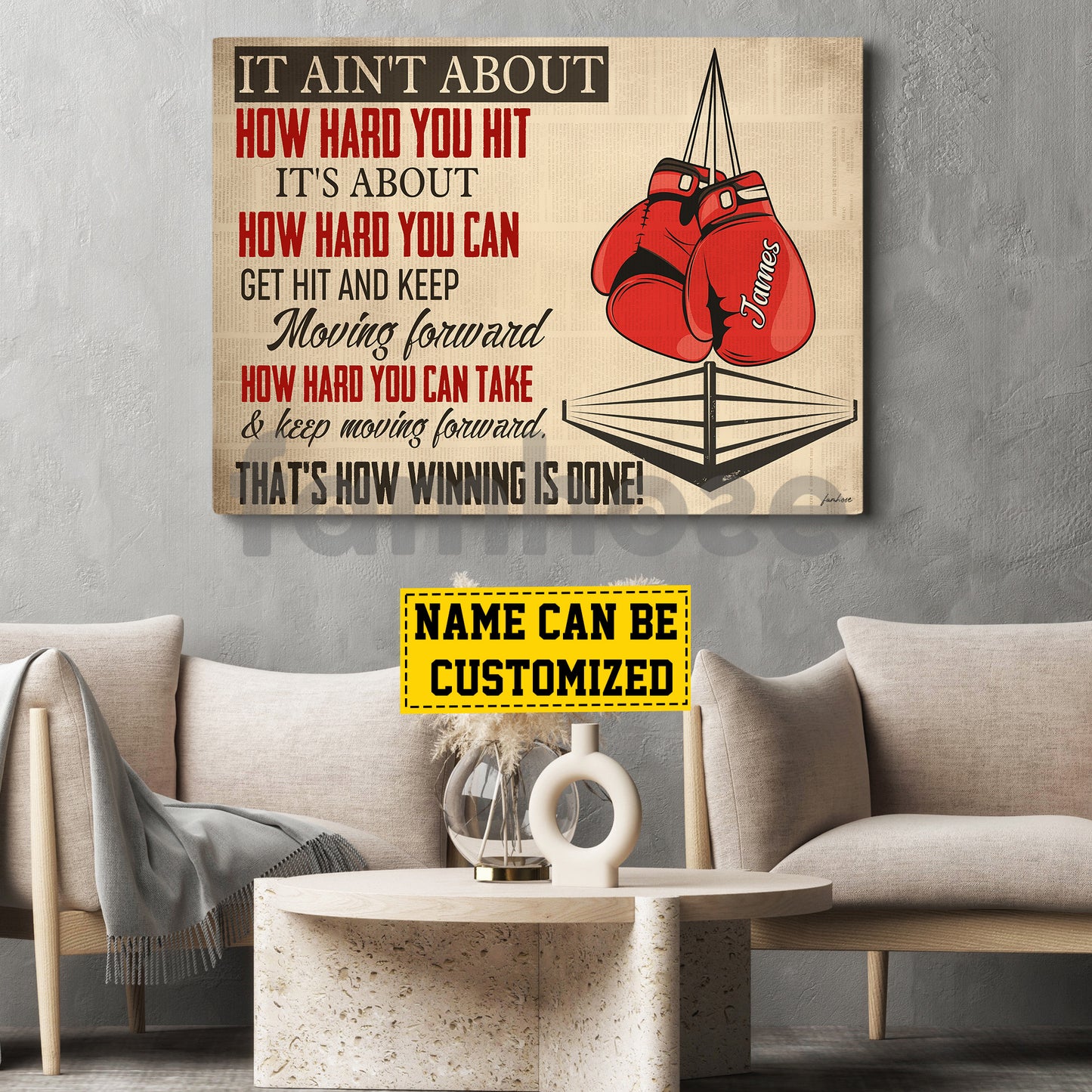Personalized Boxing Canvas Painting, It Ain't About How Hard You Hit Sport Wall Art Decor, Poster Gift For Boxing Lover