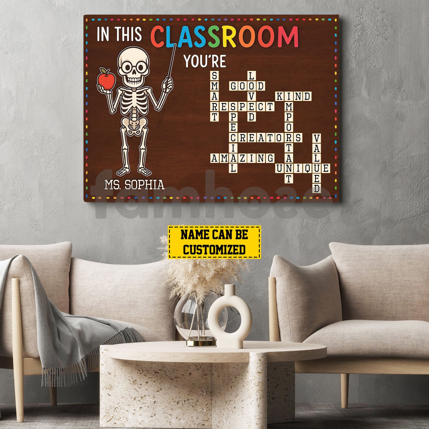 Personalized Skeleton Teacher Canvas Painting, In This Classroom Wall Art Decor, Poster Gift For Teacher Lovers