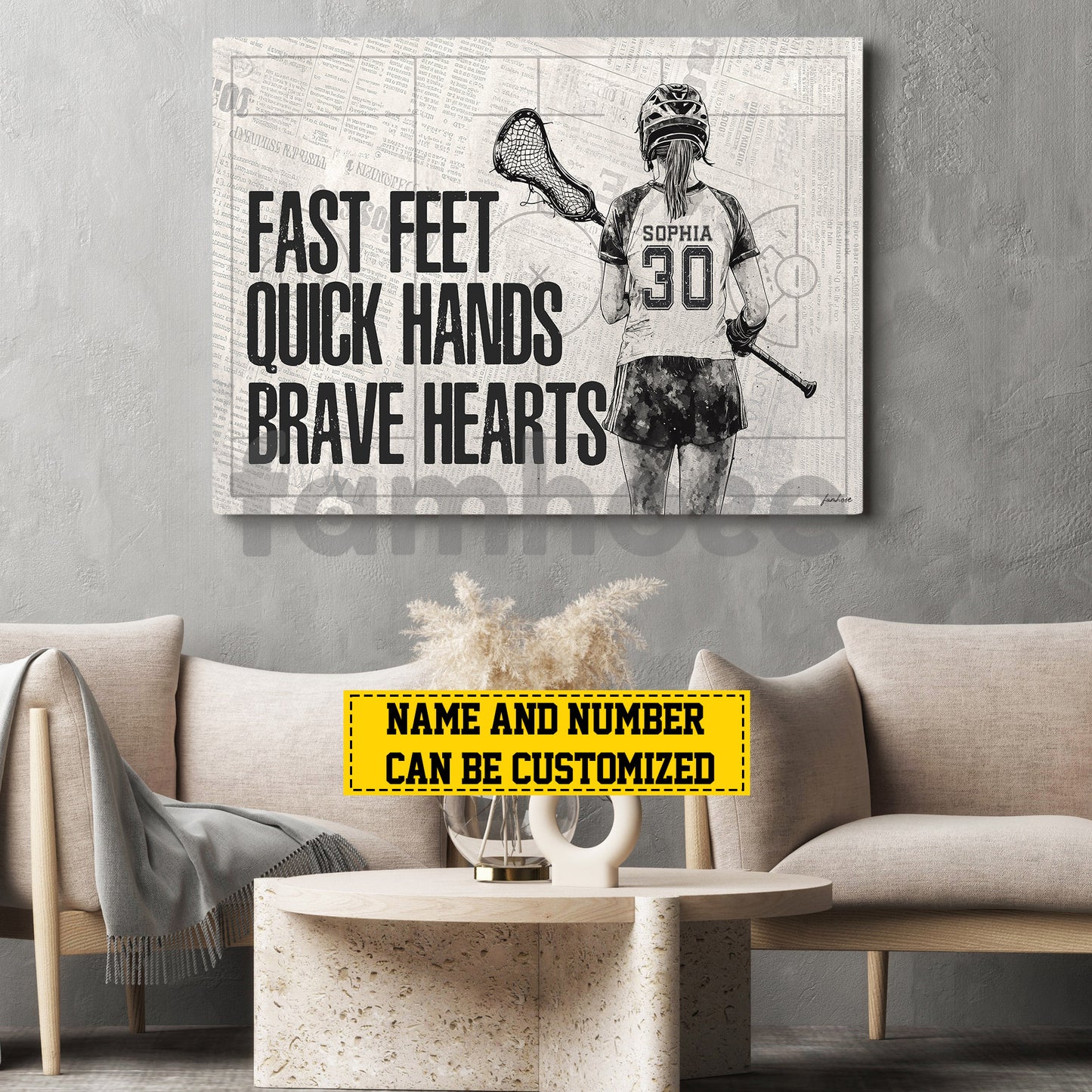 Personalized Lacrosse Girl Canvas Painting, Fast Feet Quick Hands Brave Hearts Sport Wall Art Decor, Poster Gift For Lacrosse Lovers
