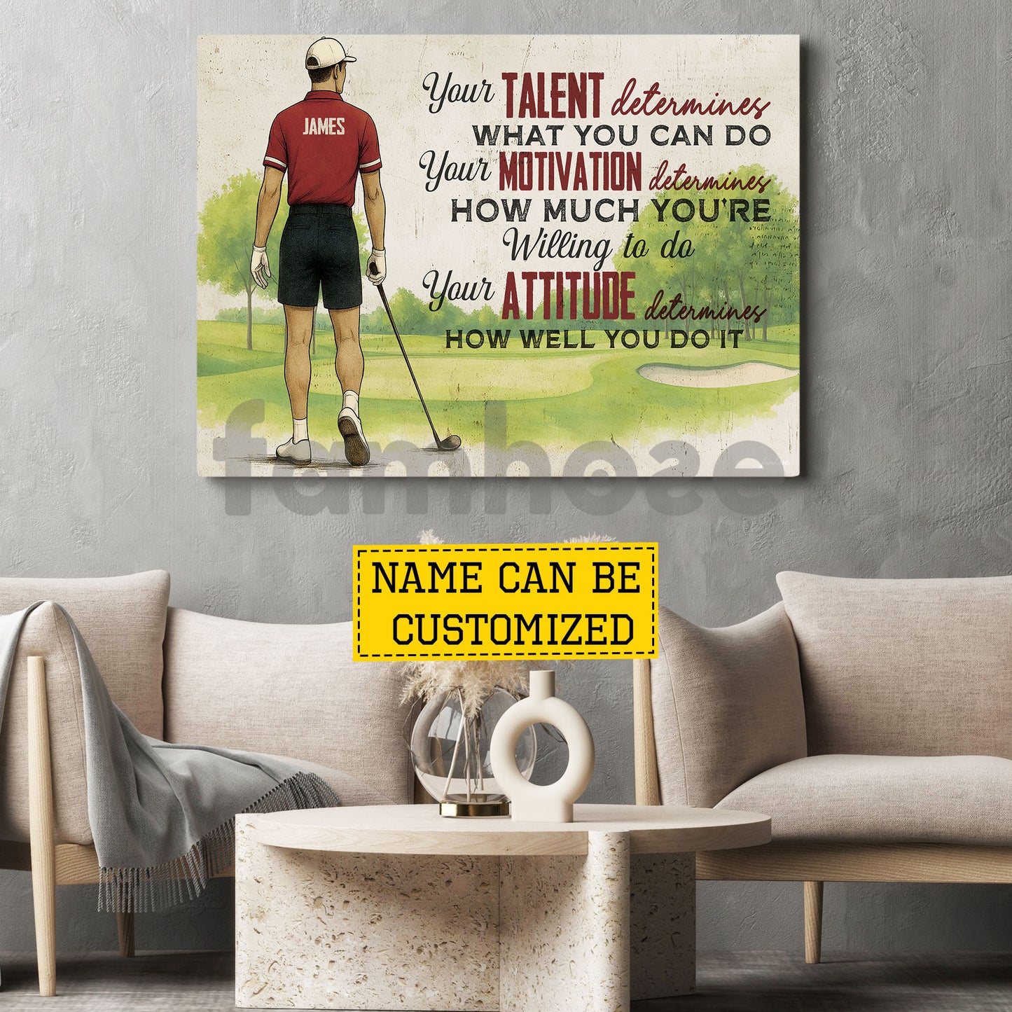 Motivational Personalized Golf Man Canvas Painting, Your Talent Determines What You Do Sport Wall Art Decor, Poster Gift For Golf Lover