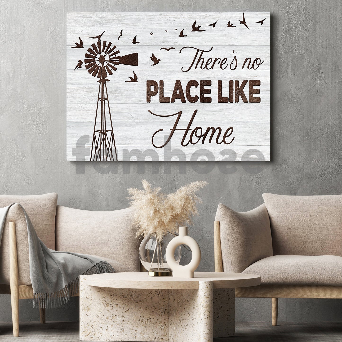 Rustic Farm Windmill Canvas Painting, There's No Place Like Home Wall Art Decor, Poster Gift For Farming Lover