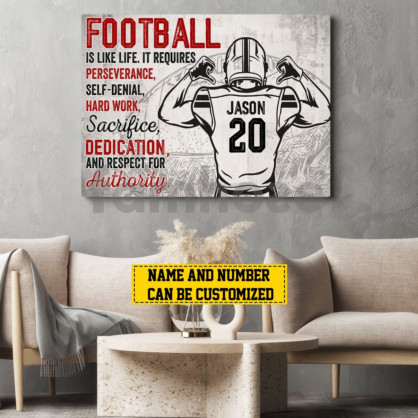 Personalized Football Boy Canvas Painting, Football Is Like Life Inspirational Quotes Wall Art Decor, Poster Gift For Football Lovers