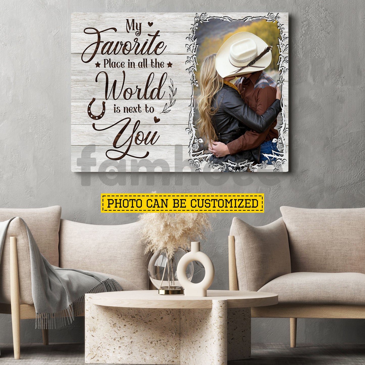 Personalized Cowboy Cowgirl Love Couple Canvas Painting, My Favorite Place In All The Word Wall Art Decor, Poster Gift For Cowboy, Cowgirl