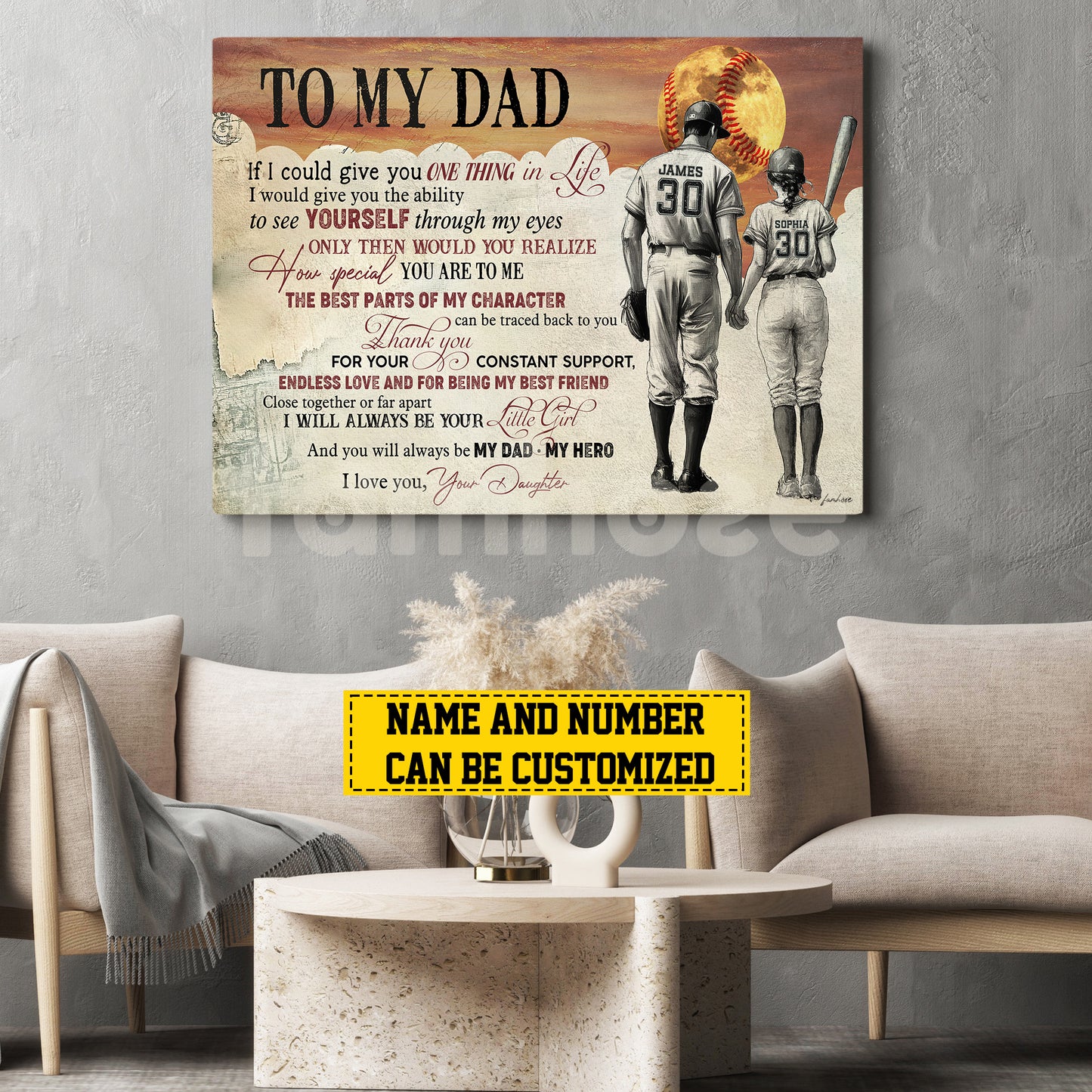 Motivational Personalized Softball Dad Daughter Canvas Painting, To My Dad If I Could Give You One Thing Sport Wall Art Decor, Poster Father's Day Gift For Softball Lovers