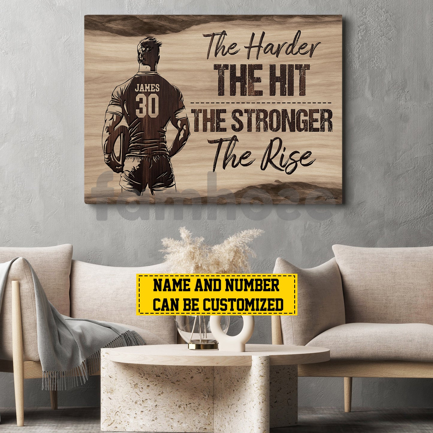 Motivational Personalized Rugby Man Canvas Painting, The Harder The Hit Wall Art Decor, Poster Gift For Rugby Lovers