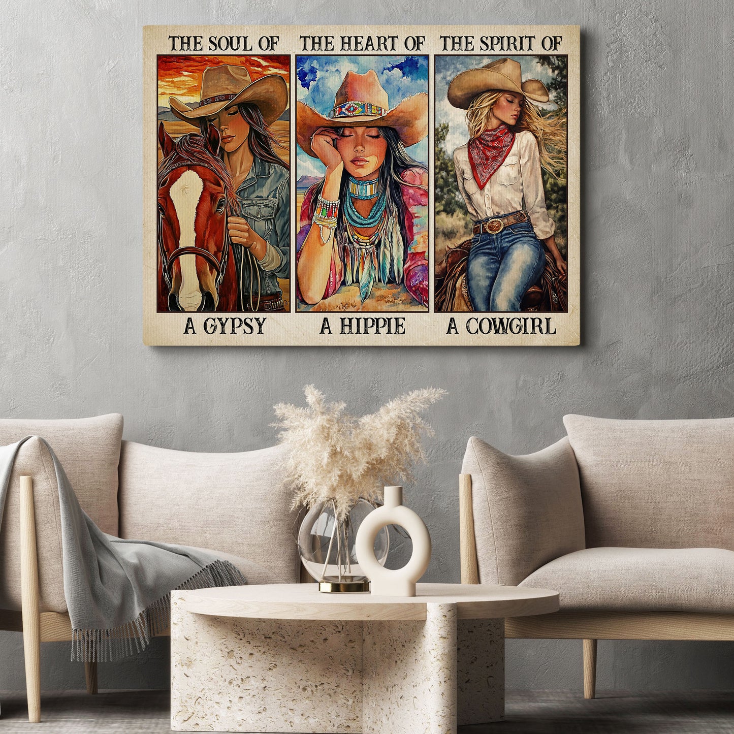 Motivational Cowgirl Canvas Painting, The Soul Of A Gypsy Country Wall Art Decor, Poster Gift For Horse Lovers