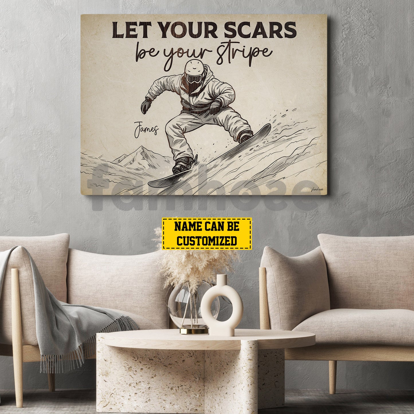 Personalized Snowboarding Man Canvas Painting, Let Your Scars Be Your Stripe Wall Art Decor, Poster Gift For Snowboarding Lovers