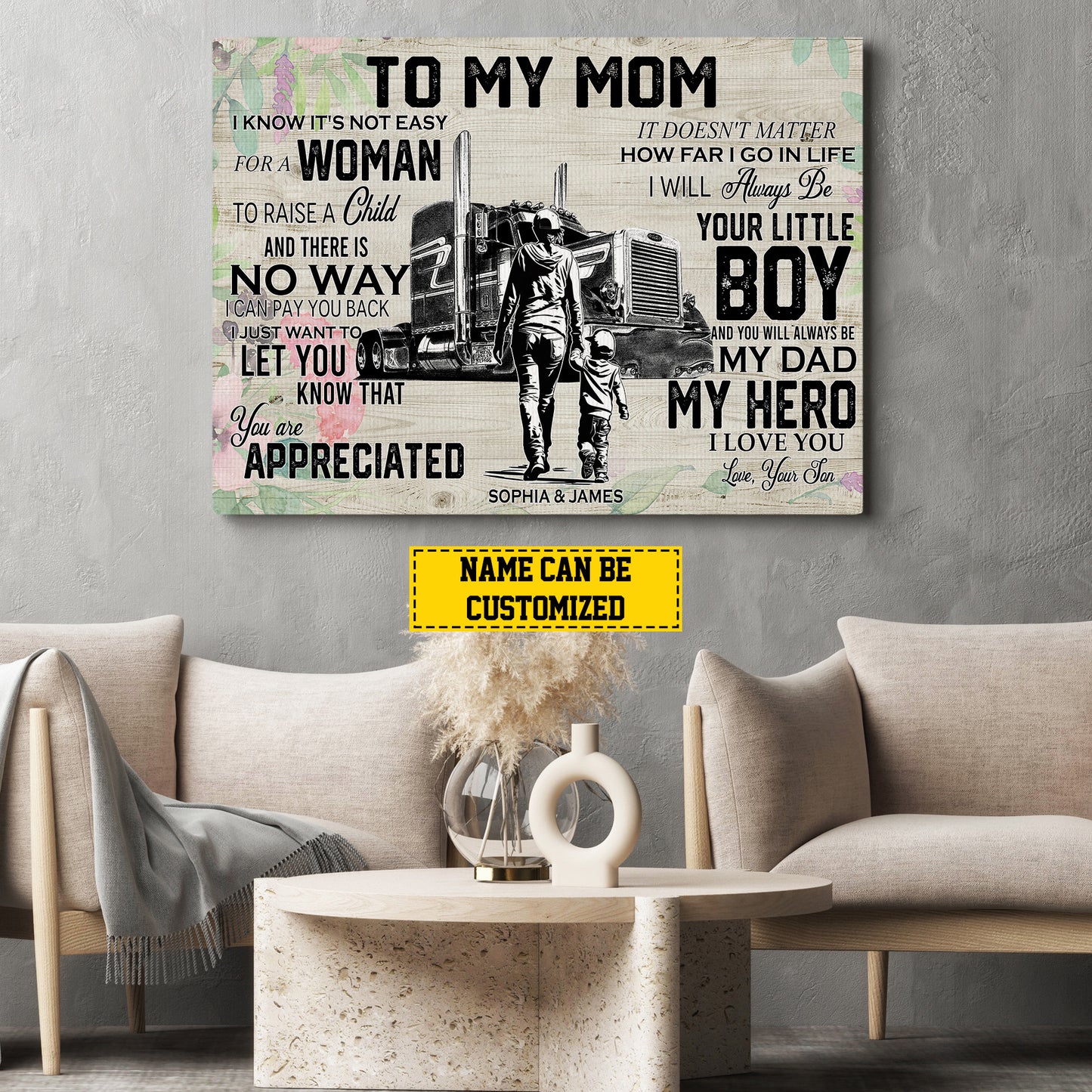 Interesting Personalized Mom Trucker Canvas Painting, To My Mom Wall Art Decor, Poster Gift For Mom Truck Drivers