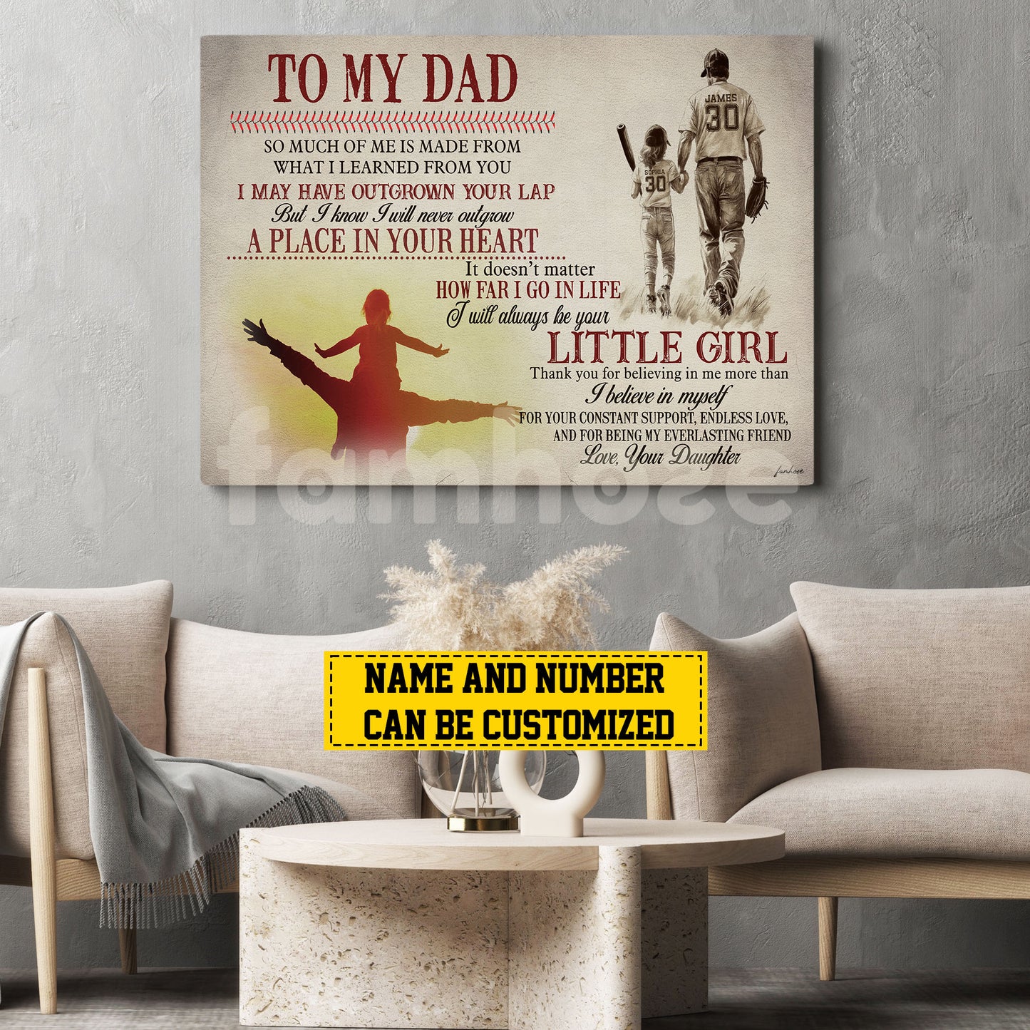 Personalized Softball Dad Girl Canvas Painting, To My Dad I Will Always Be Your Little Girl Sport Wall Art Decor, Poster Gift For Softball Lovers