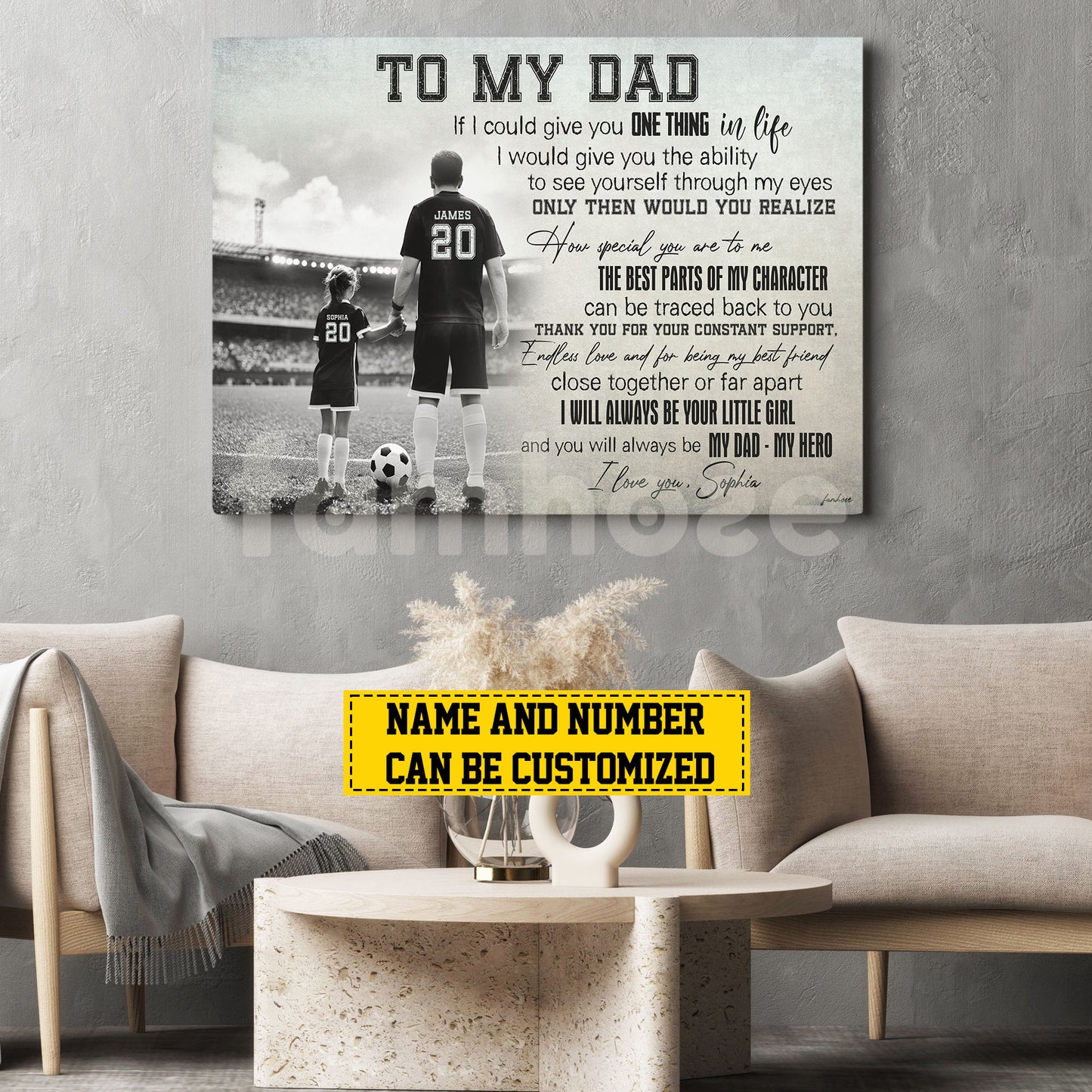 Personalized Soccer Dad Daughter Canvas Painting, To My Dad I Will Always Be Your Little Girl Sport Wall Art Decor, Poster Father's Day Gift For Soccer Lover