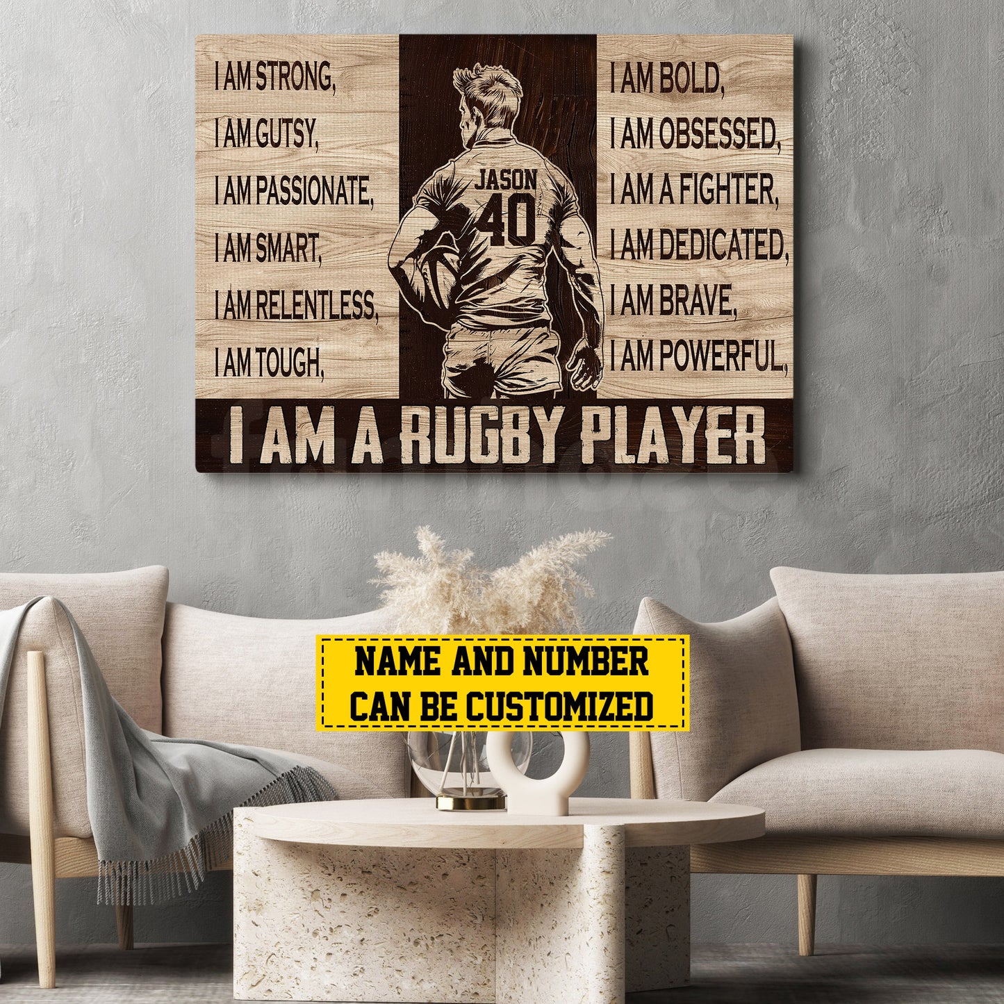 Personalized Rugby Boy Canvas Painting, I Am A Rugby Player, Sports Quotes Wall Art Decor, Poster Gift For Rugby Lovers