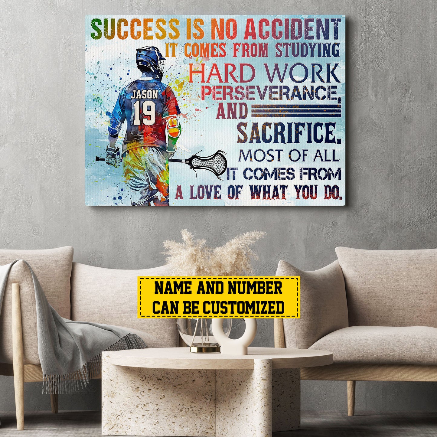 Personalized Motivational Lacrosse Canvas Painting, Success Is No Accident, Sports Quotes Wall Art Decor, Poster Gift For Lacrosse Lovers, Lacrosse Boys