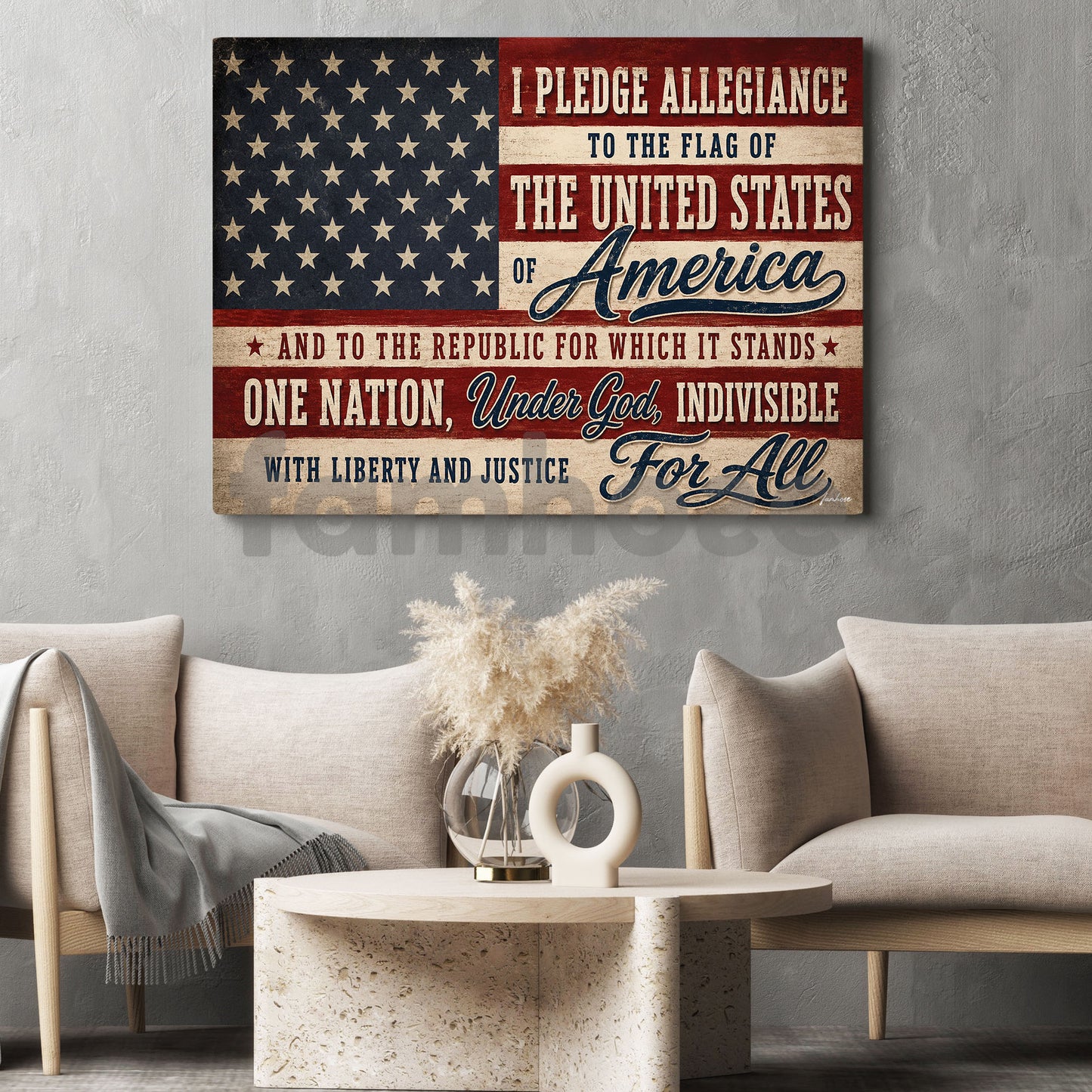 July 4th Canvas Painting, One Nation Under God Wall Art Decor, Independence Day Poster Gift For Christian
