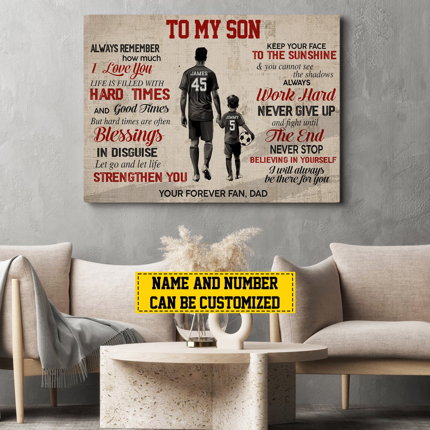 Personalized Soccer Canvas Painting, To My Son Will Always Be There For You, Sports Quotes Wall Art Decor, Poster Gift For Soccer Lovers